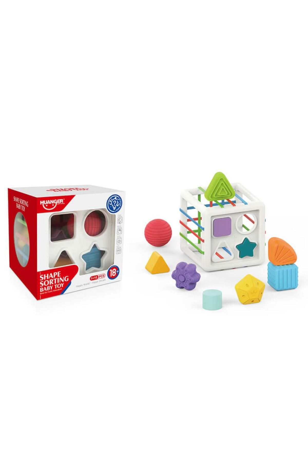 robokids Montessori Şekil Eşleştirme Küpü - Renkli Geometrik Bloklu Eğitici Oyuncak