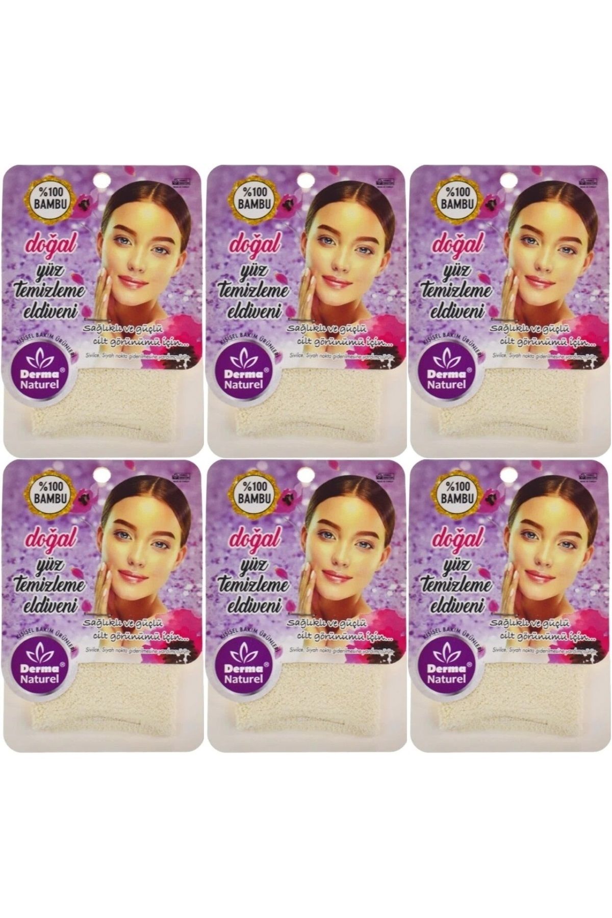 Derma Naturel Bambu Yüz Temizleme Eldiveni MS-32 (6 Lı Set)