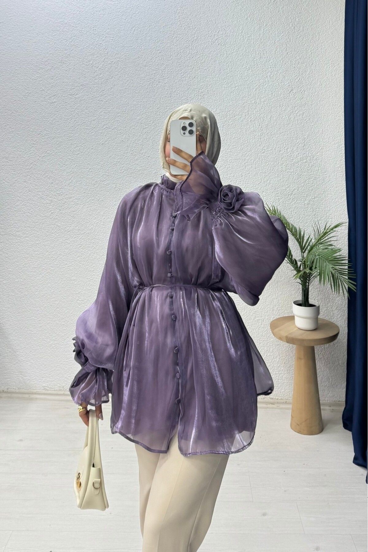 lurex moda Organze Güllü Gömlek