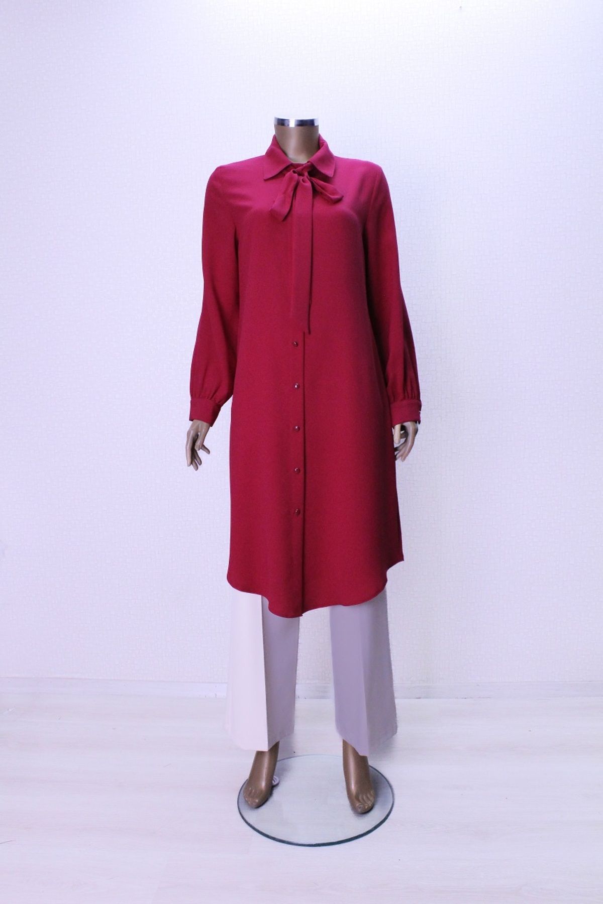 MODA NERVÜR 7004 YAKASI FULARLI ÖNÜ DÜĞMELİ FULAR YAKA TUNİK QYS TUNİK 7004 ##23-03#