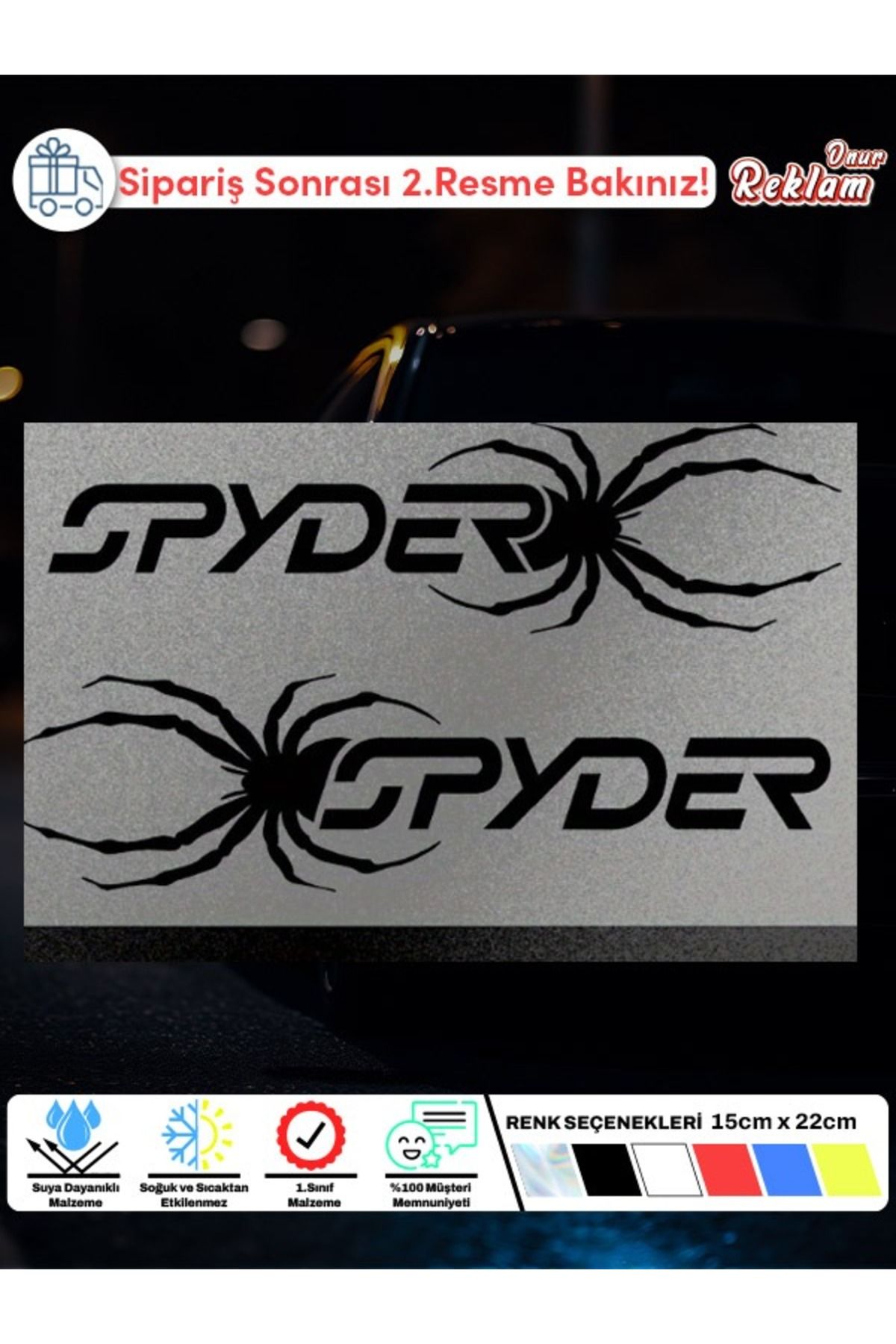 Onur Reklam SPYDER Araba Cam Sticker Seti – Mor Örümcek Temalı 2’li – 15x22 cm