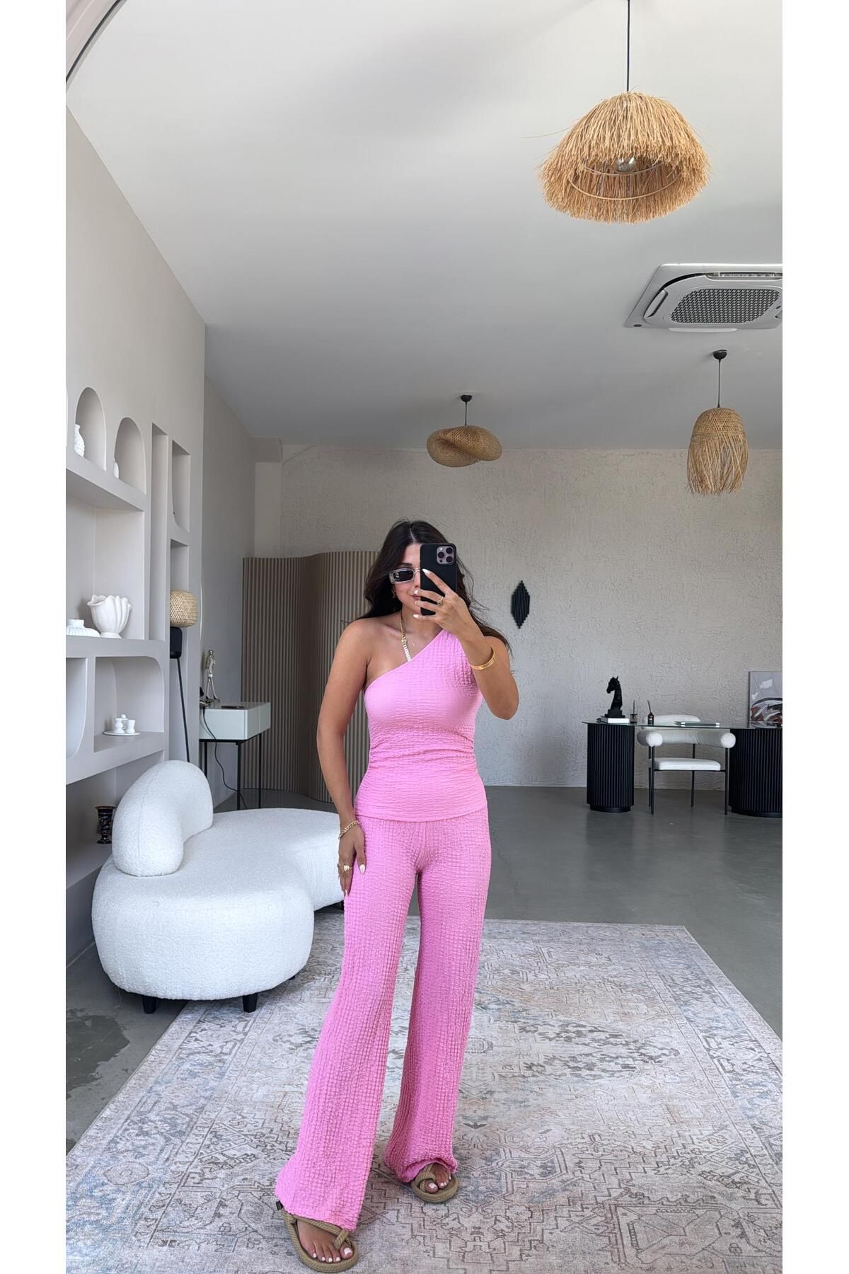 Buket Teke Pembe Tek Omuz Gofre Takım