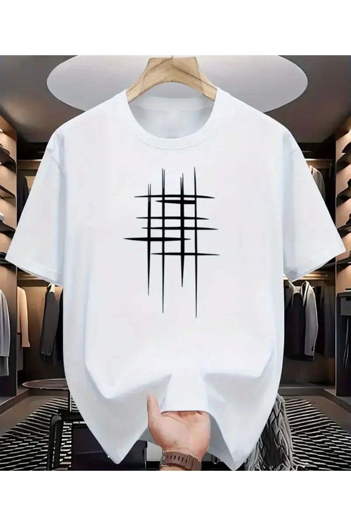 benimcombinim Unısex Erkek/Kadın Kare Baskılı Oversize Pamuklu Bisiklet Yaka T-Shirt tişört