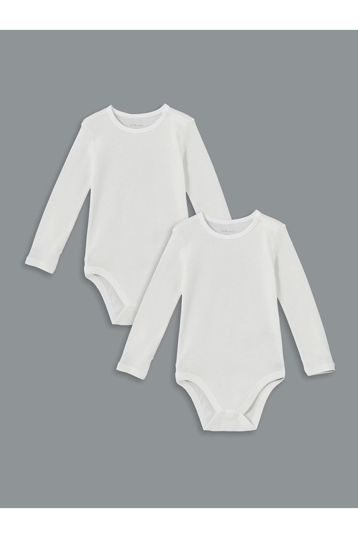 LC Waikiki LCW baby Ekru Bisiklet Yaka Uzun Kollu Kız Bebek Çıtçıtlı Bodysuit 2'li