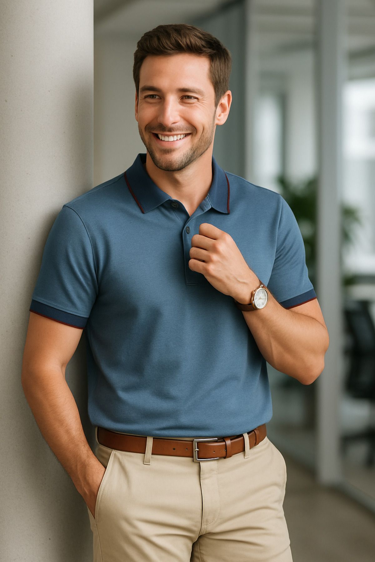 LACİVERTMEN Lacivertmen 2988-1 Yaka Ve Manşet Detaylı Pamuklu Polo Yaka Regular Fit T shirt