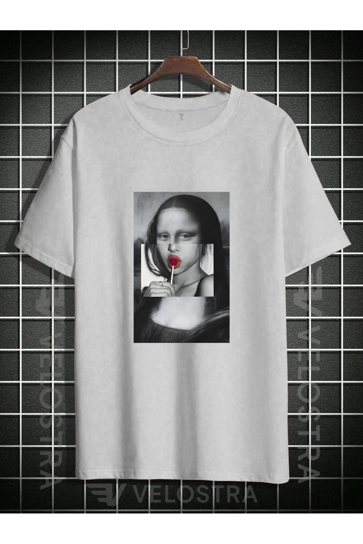 Velostra Unisex Lolipop Mona Lisa Baskılı Oversize T-shirt