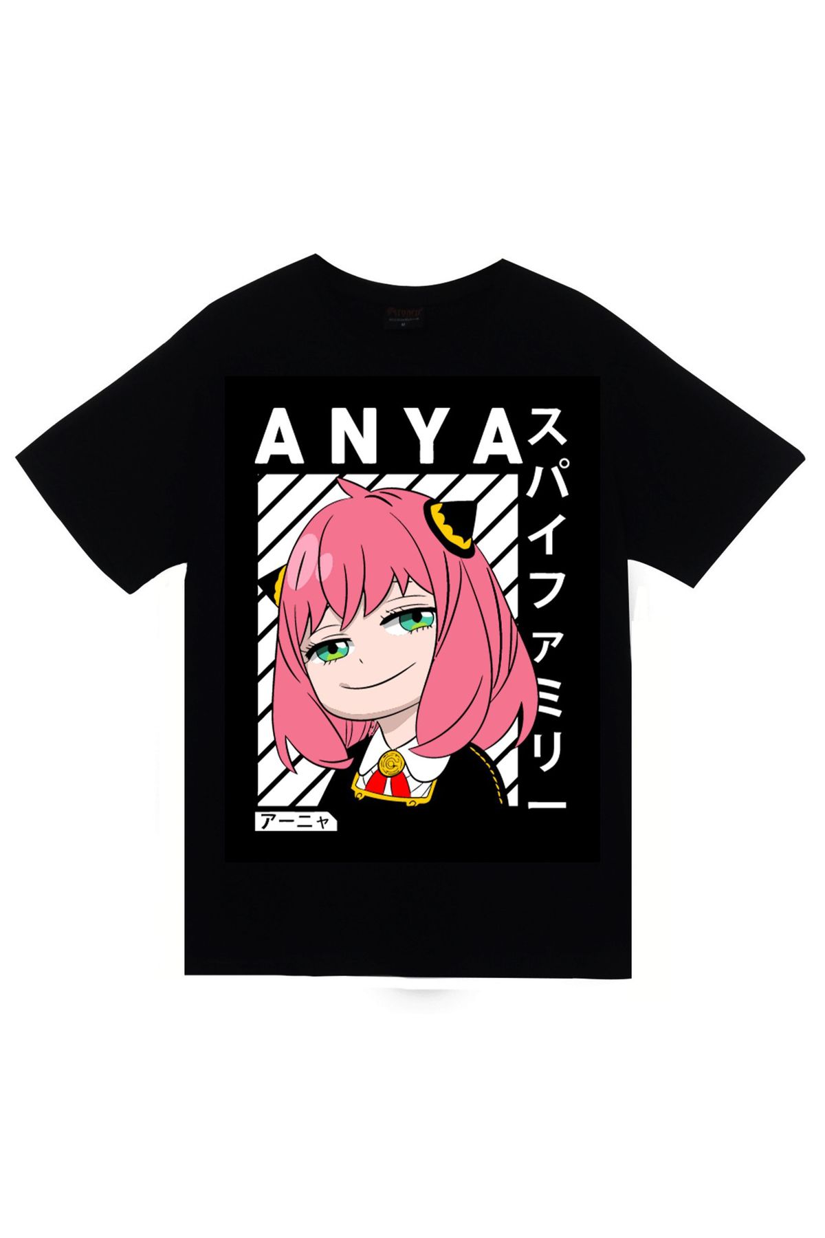 fame-stoned Spy × Family Anime Baskılı Unisex %100 Pamuk Siyah T-shirt