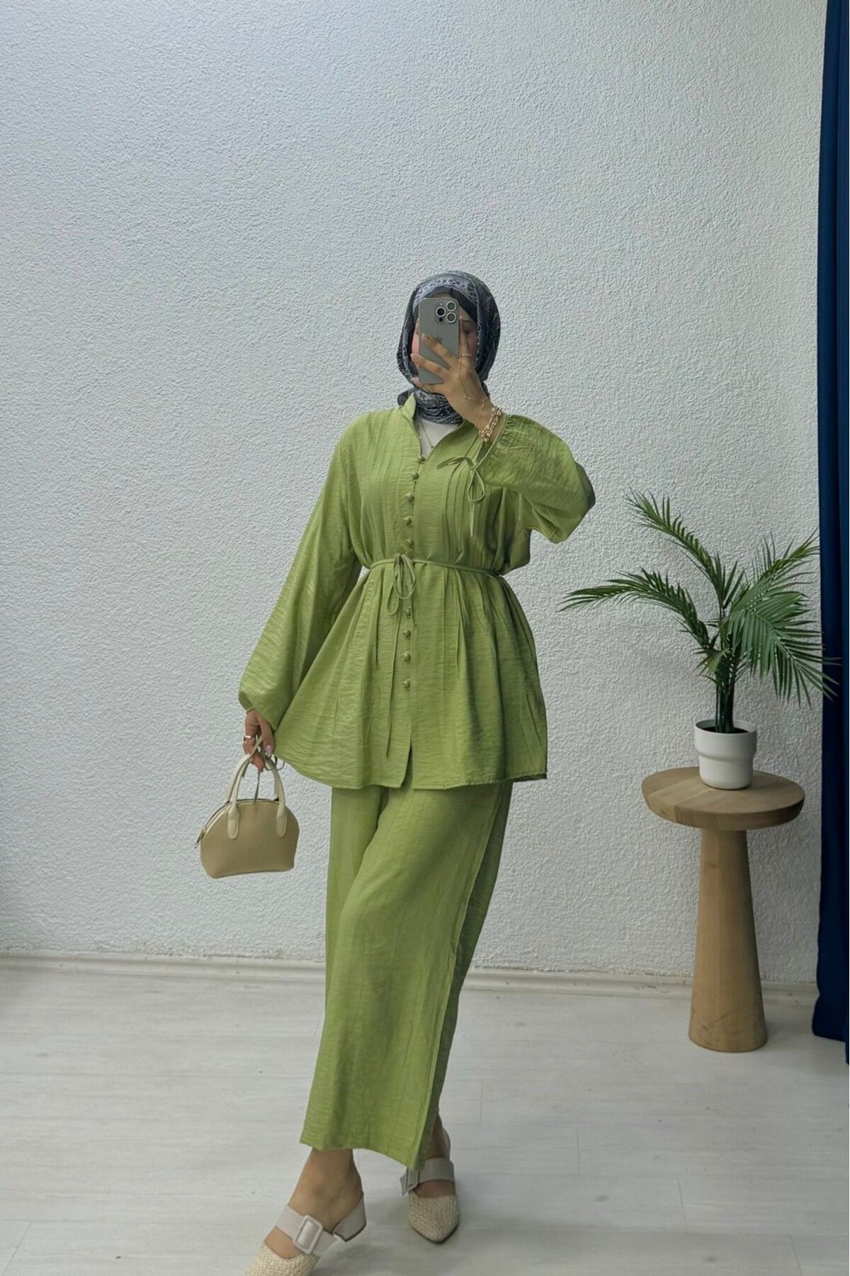 lurex moda Düğmeli Bağlama Detaylı Takım