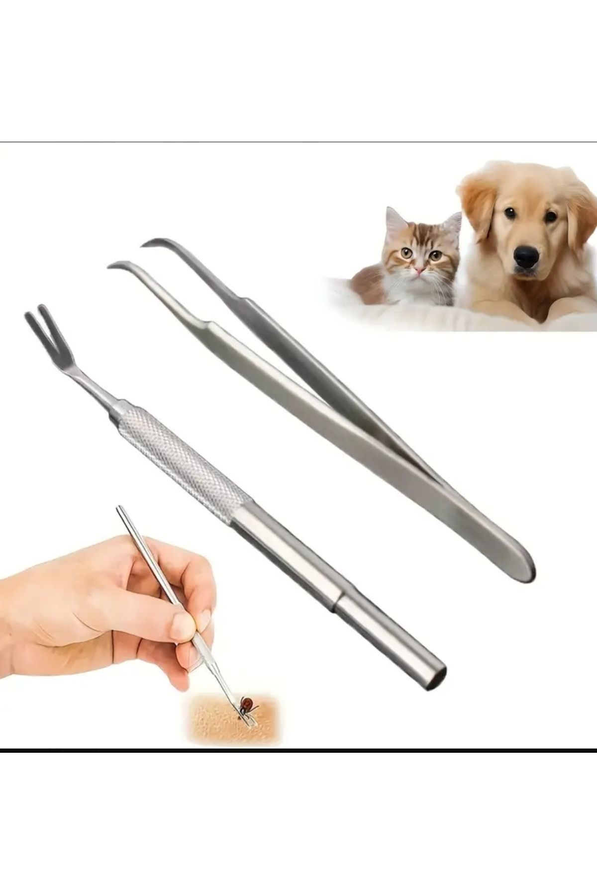 ORGANICYOU DONGUAN 2 Parça Paslanmaz Çelik Köpek Kene Sökme Aleti Seti - Evcil Hayvan İlk Yardım
