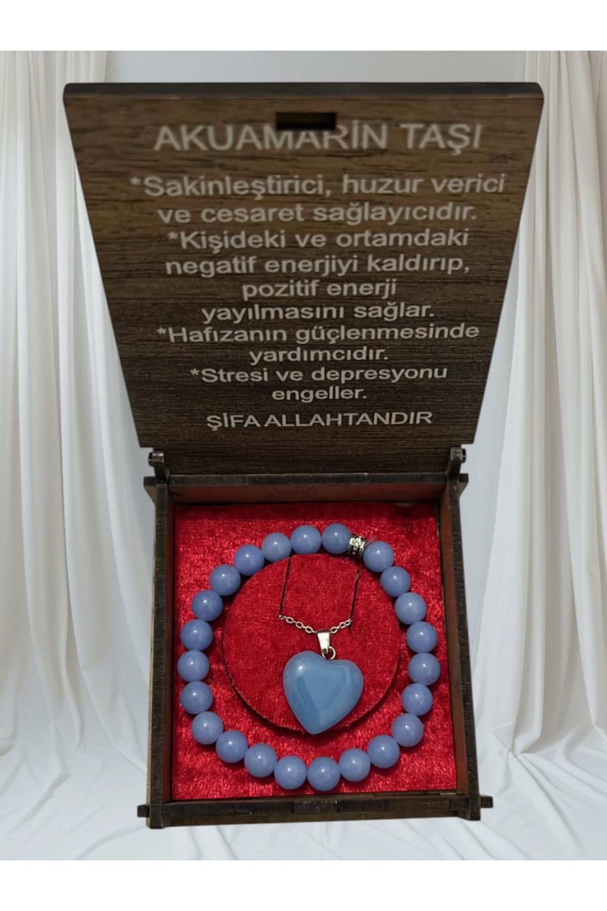 hüseyin ceran AKUAMARİN DOĞAL TAŞ KOLYE BİLEKLİK SET
