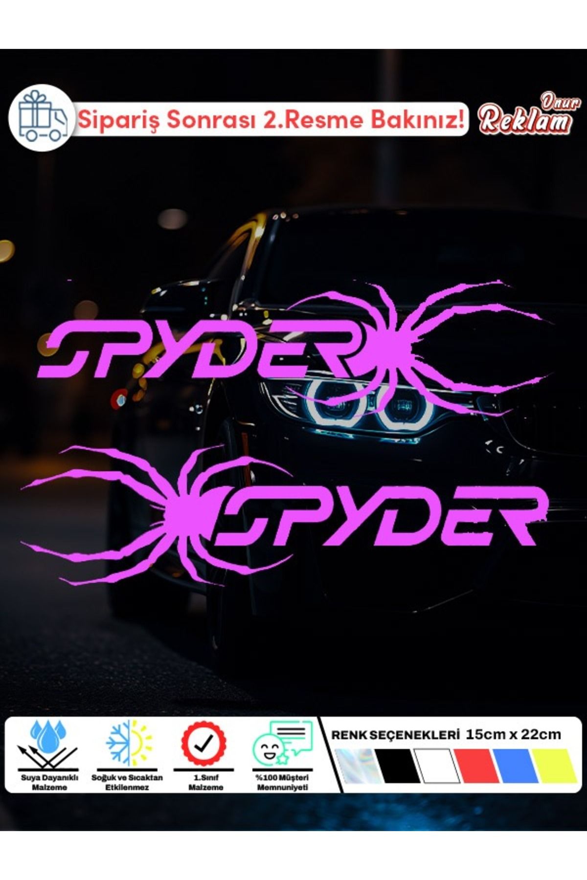 Onur Reklam SPYDER Araba Cam Sticker Seti – Mor Örümcek Temalı 2’li – 15x22 cm