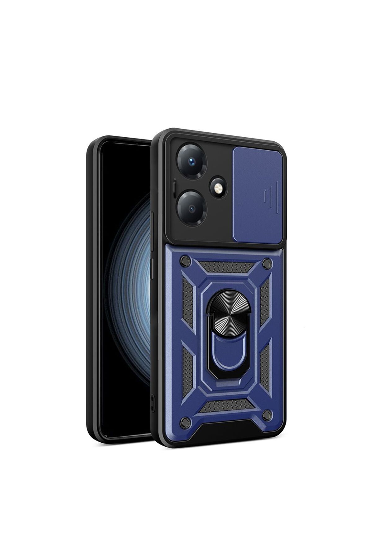 Gpack İnfinix Hot 30 Play uyumlu Kılıf Pars Sürgülü Kamera Korumalı Yüzüklü Sert Silikon Lacivert
