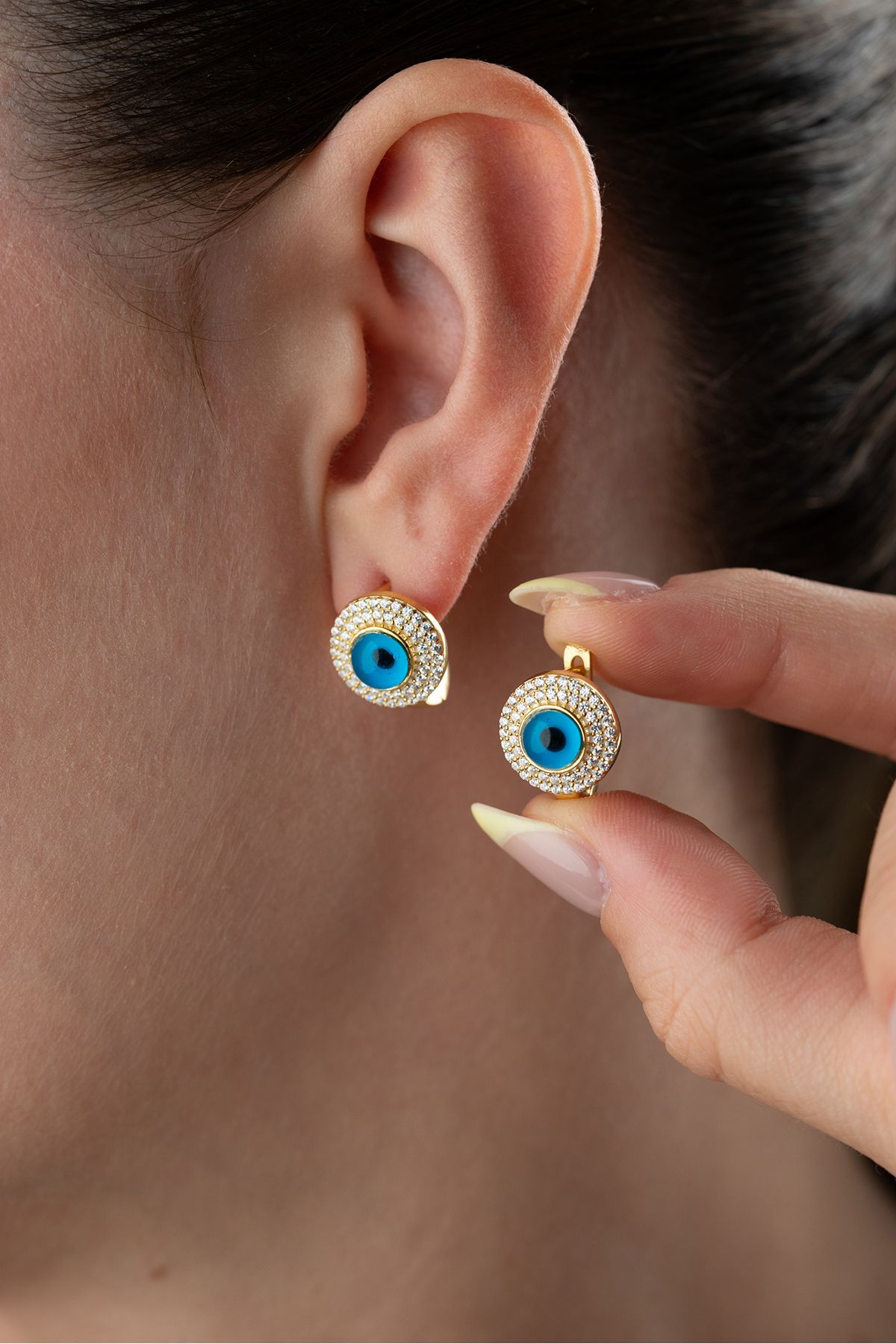 Silvano Jewelry 925 Ayar Gümüş Taşlı Nazar Boncuklu Küpe