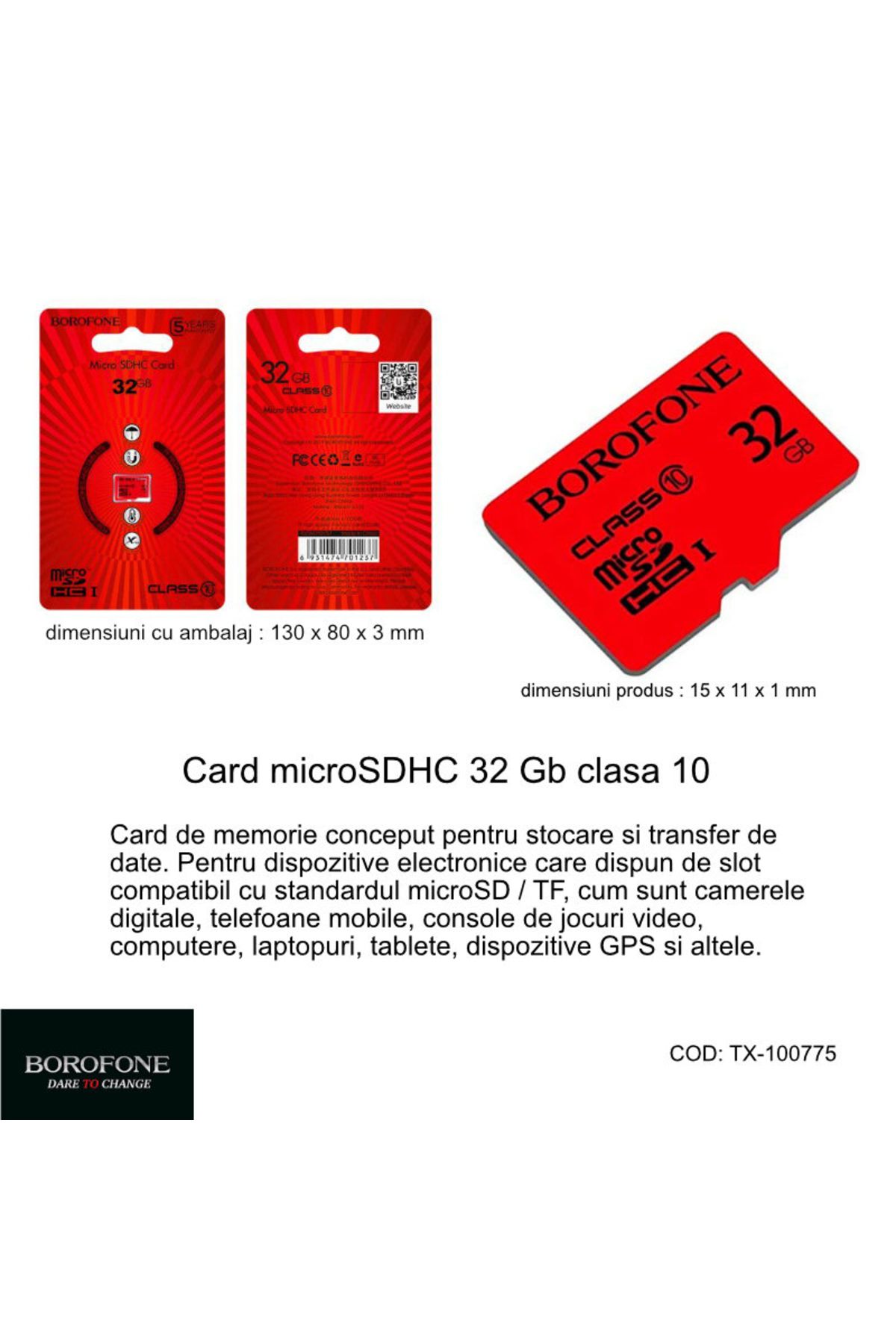 Borofone-MicroSDHC card 32 Gb class 10, Borofone, read and write speed 85 / 10 MBs 4