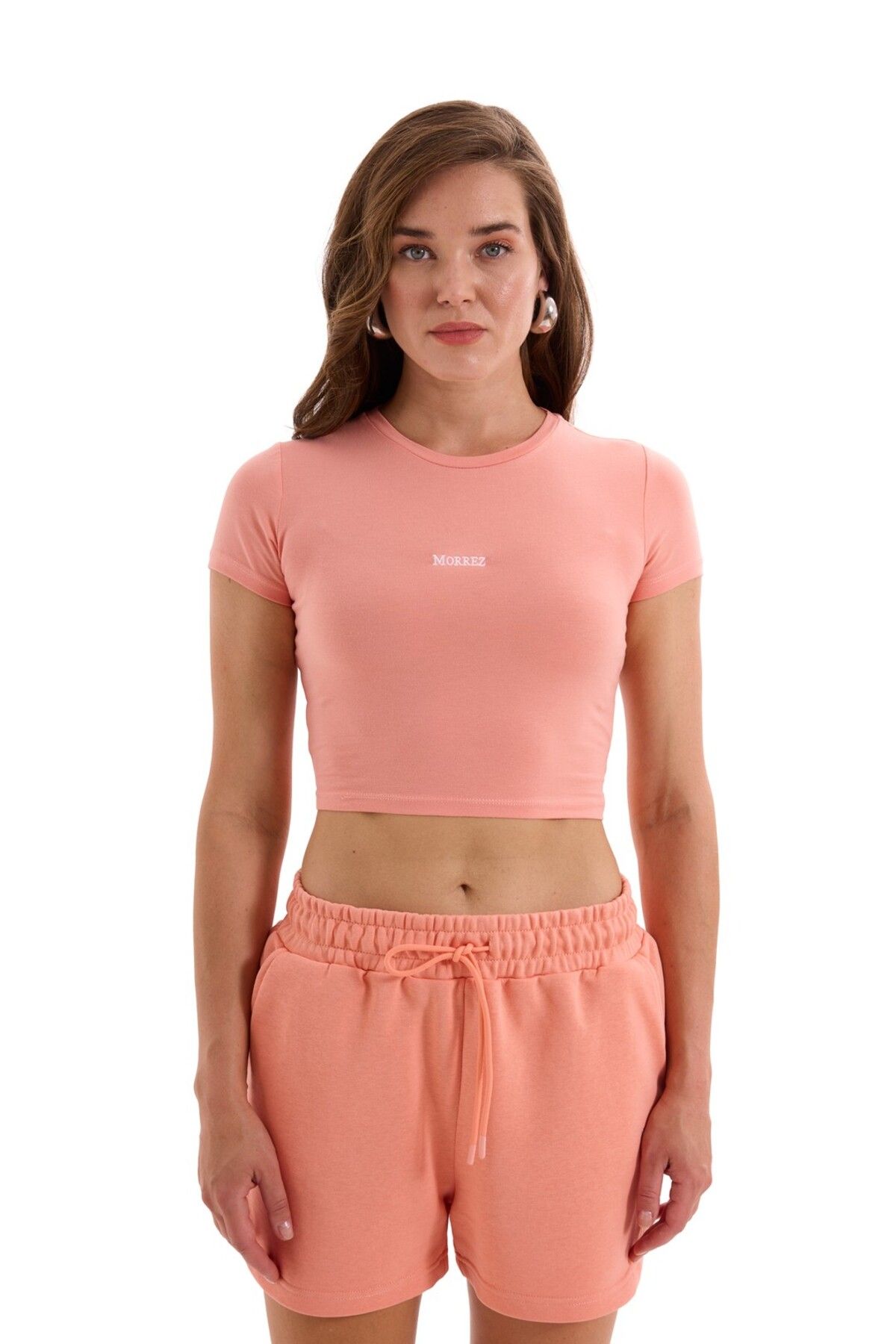 MORREZ Şeftali Pembesi Nakış Detaylı Crop Top