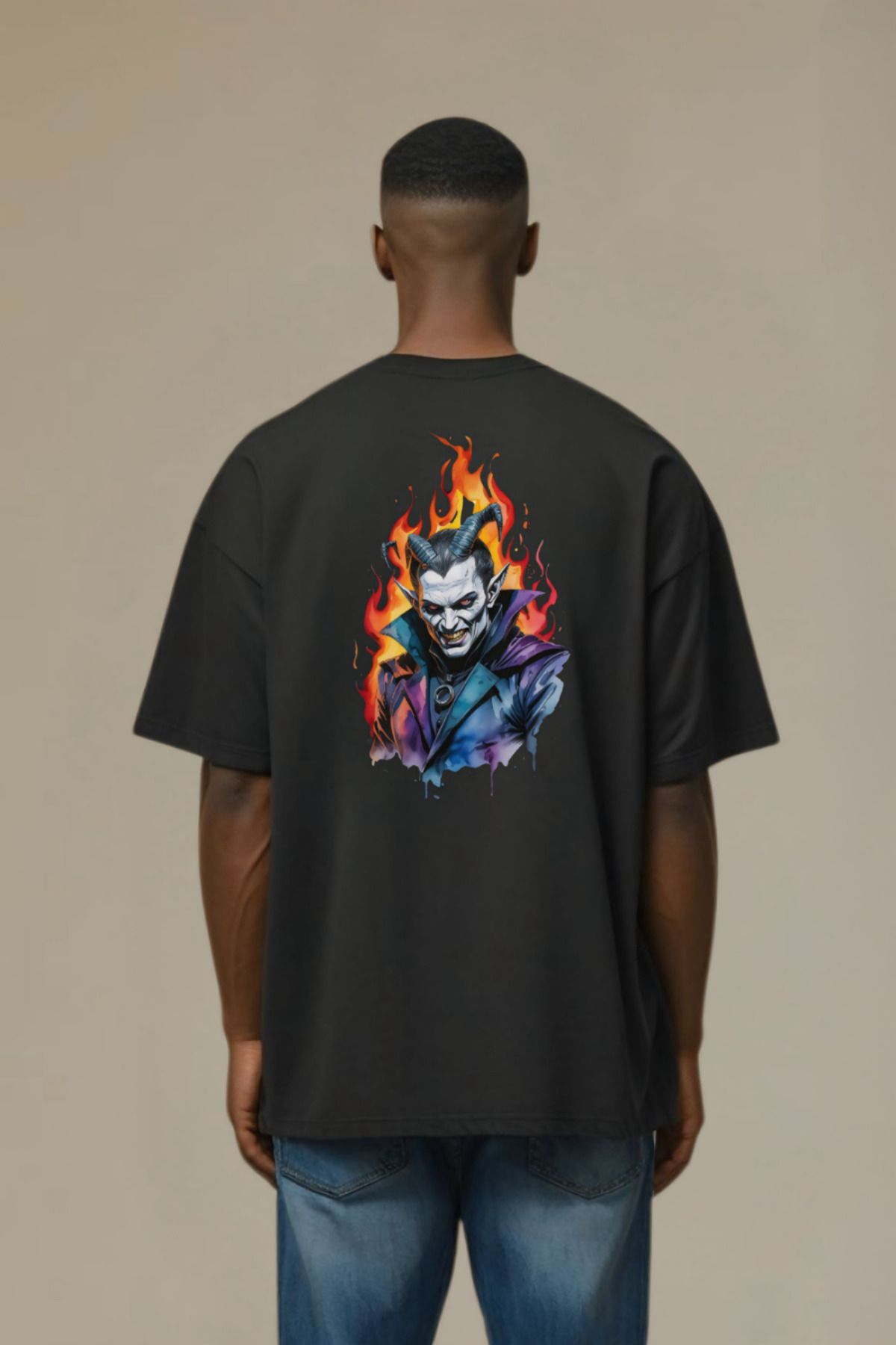 Butik Lucifer Ruhu Oversize Pamuklu Tshirt - Özel Tasarım Asi & Gotik Stil