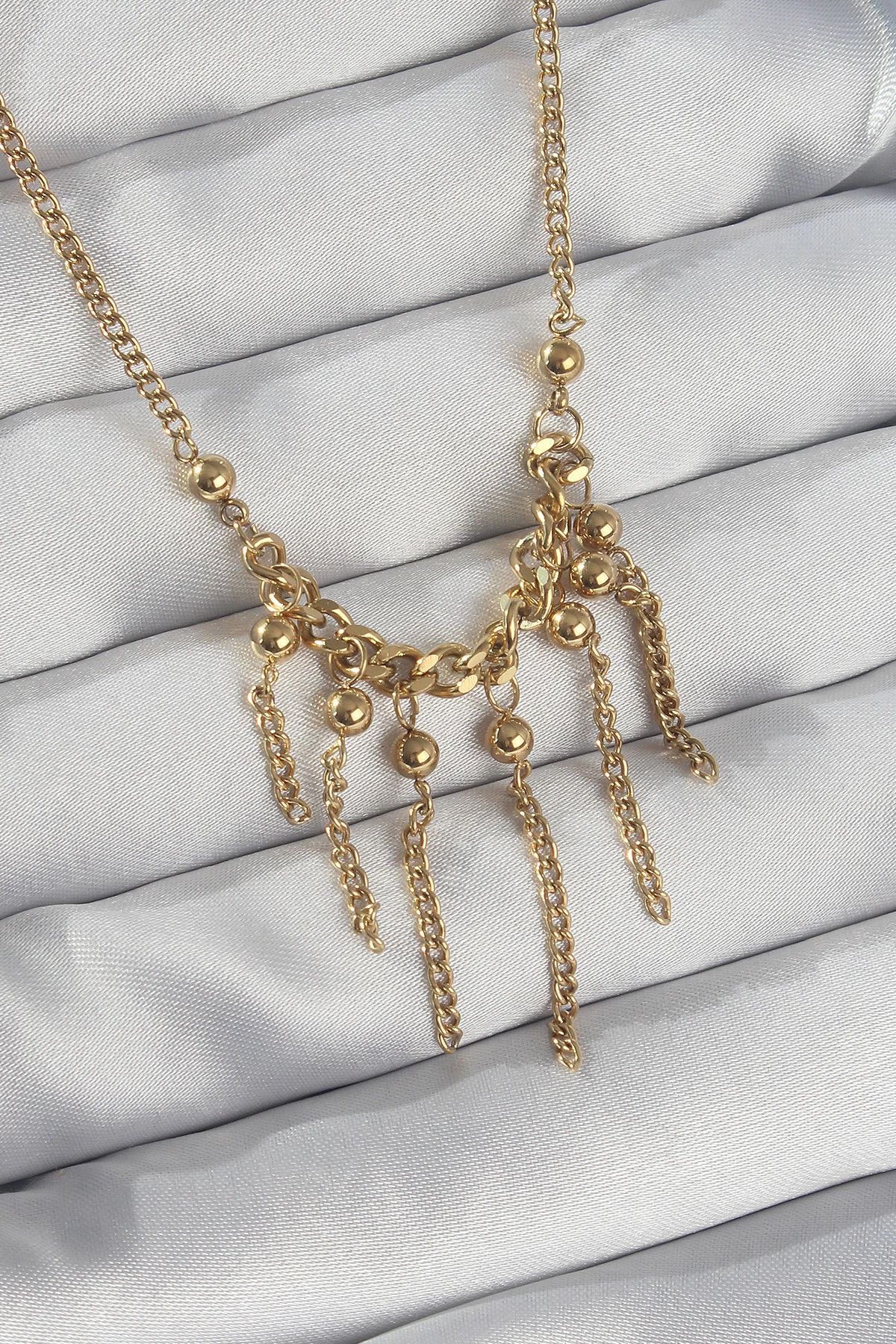 shopwave 316L Çelik Zincir Gold Renk Topçuk Detay Sallantılı Zincir Kolye - TJ-BKO8911