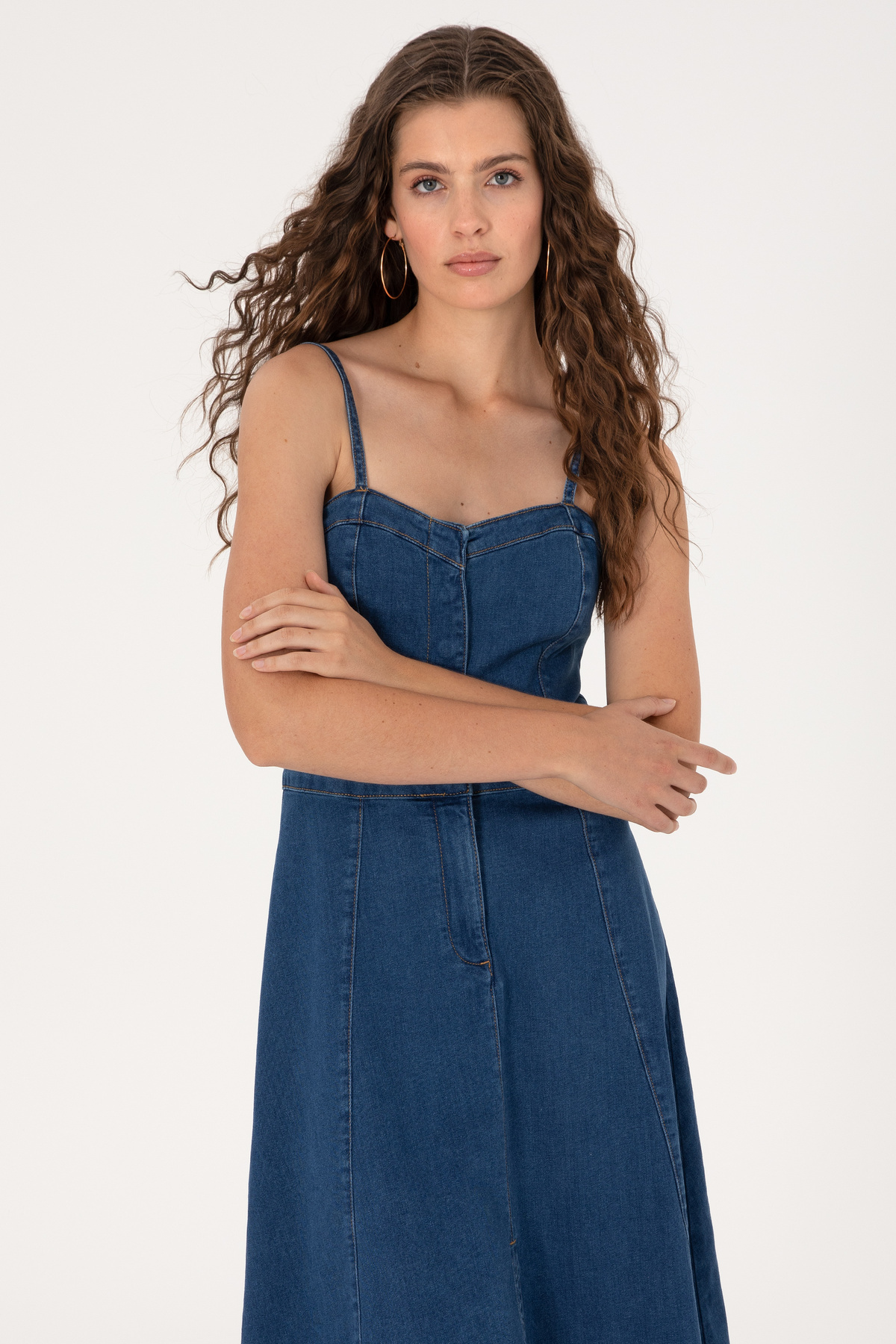 U.S. Polo Assn.  Kadın Mavi Midi Boy Yırtmaçlı Jean Elbise 50305565-DN0022 - Görsel 2