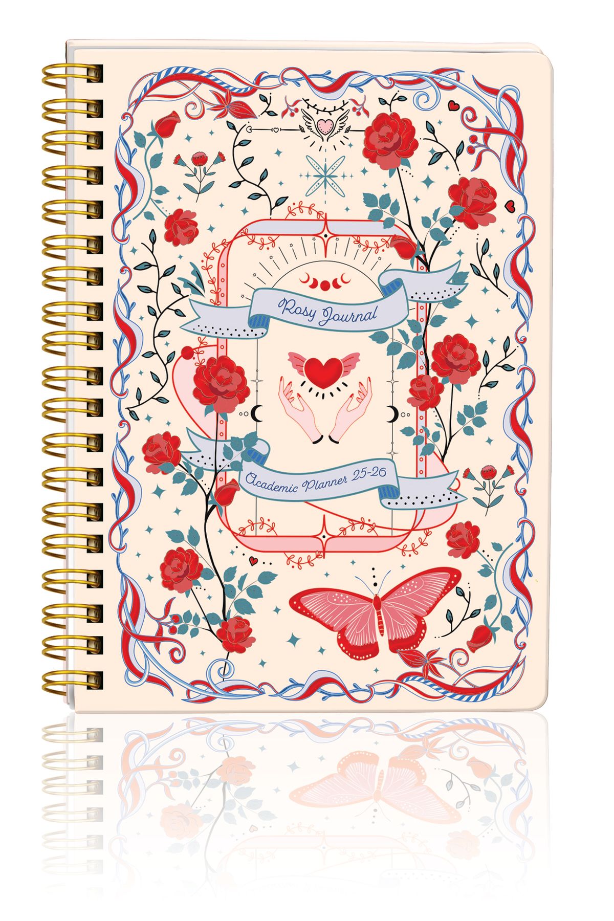 Victoria's Journals Rosy Spell Kırmızı Güllü A5 Spiralli Akademik Ajanda 2025-2026 - Motivasyon Sayfalı
