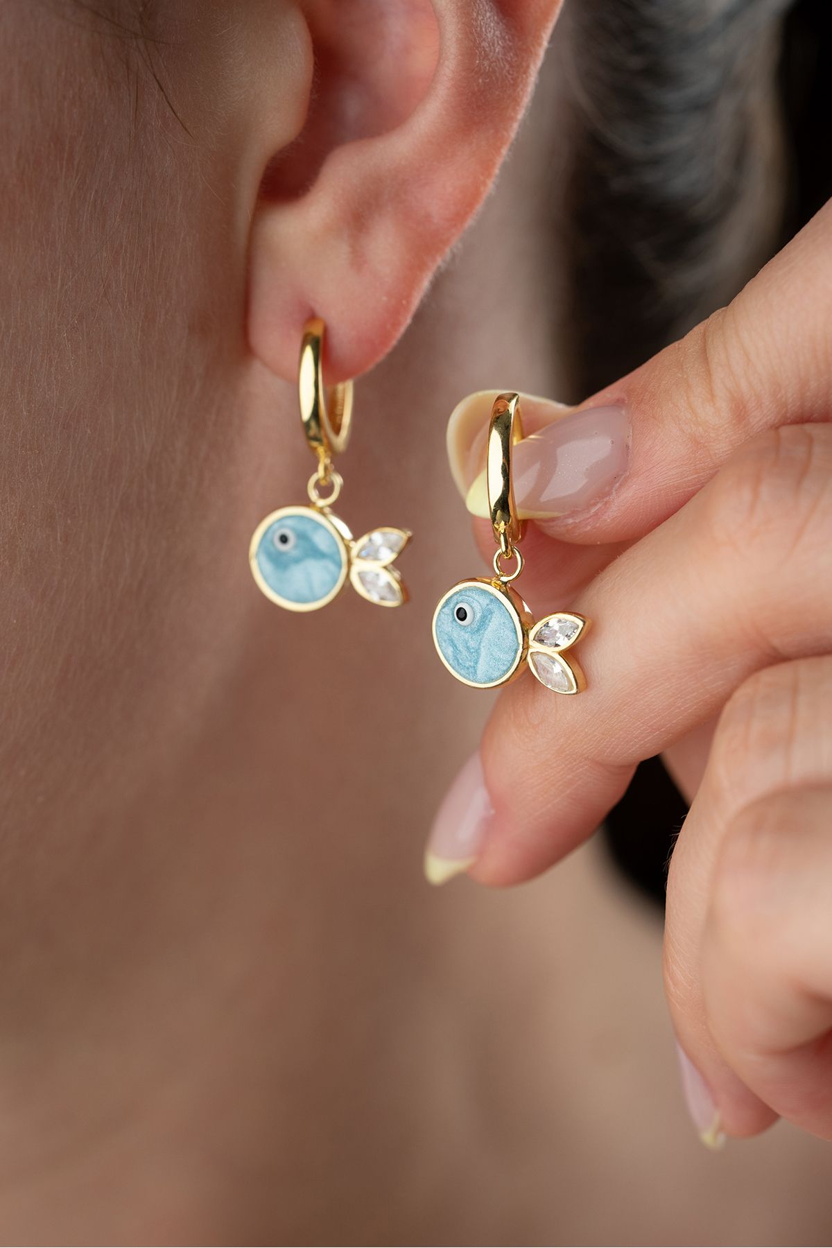 Silvano Jewelry 925 Ayar Gümüş Mavi Mineli Balık Küpe