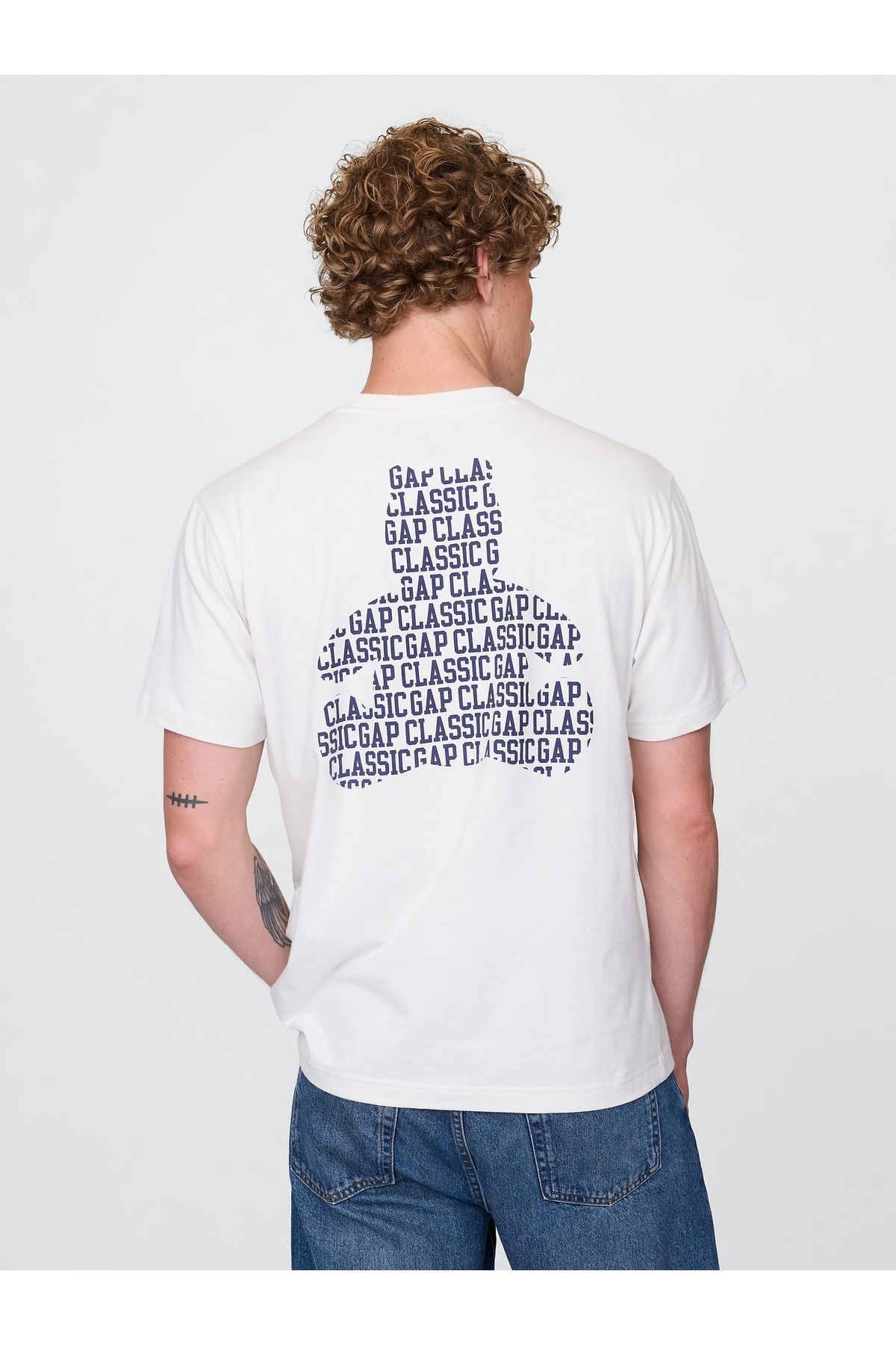 GAP Erkek Kırık Beyaz Pocket Grafik Baskılı T-Shirt