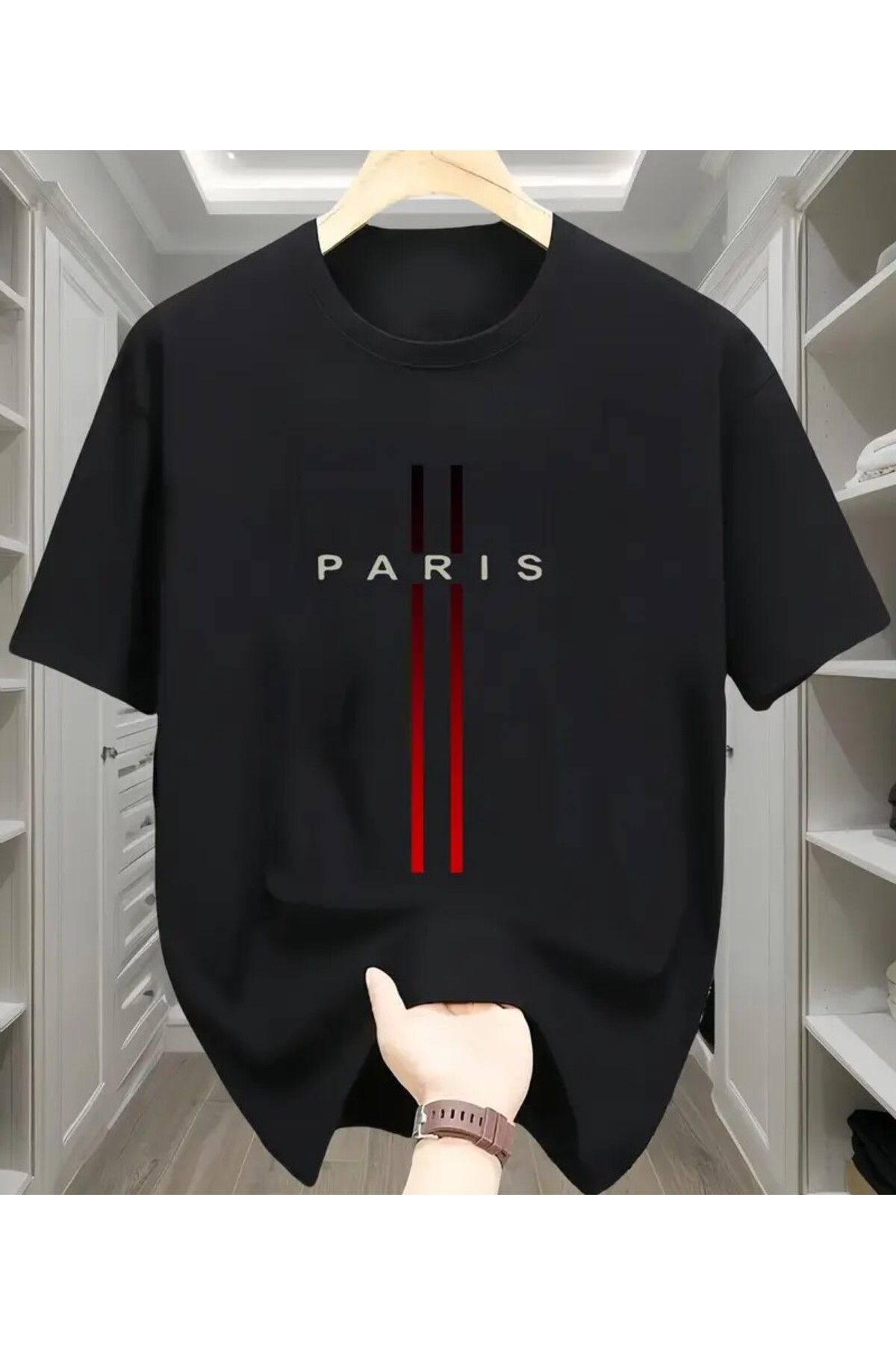 benimcombinim Unısex Erkek/Kadın Paris Baskılı Oversize Pamuklu Bisiklet Yaka T-Shirt tişört