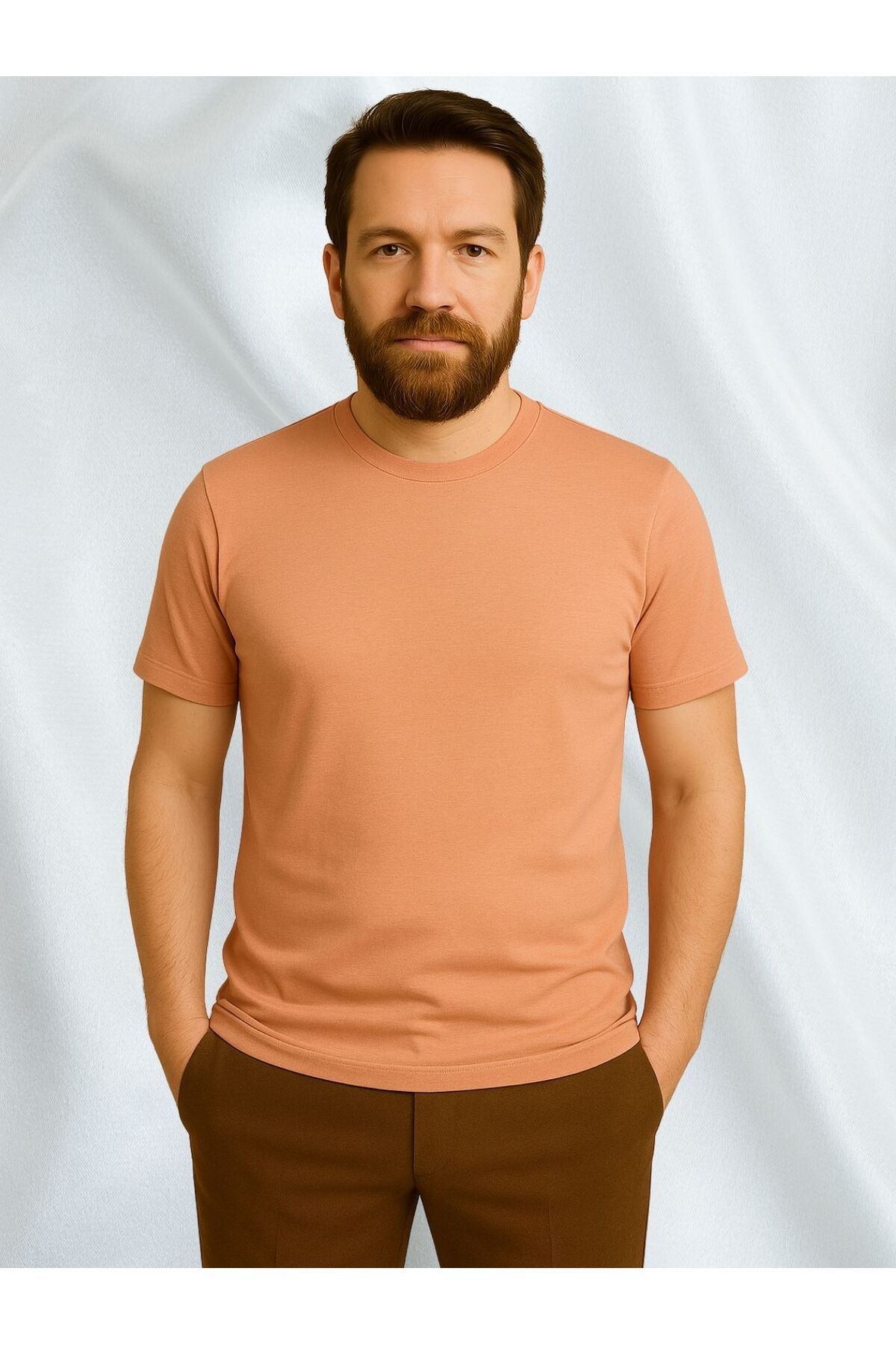 ZyKhan Şeftali Rengi Basic T-Shirt - %100 Pamuk Rahat Kalıp
