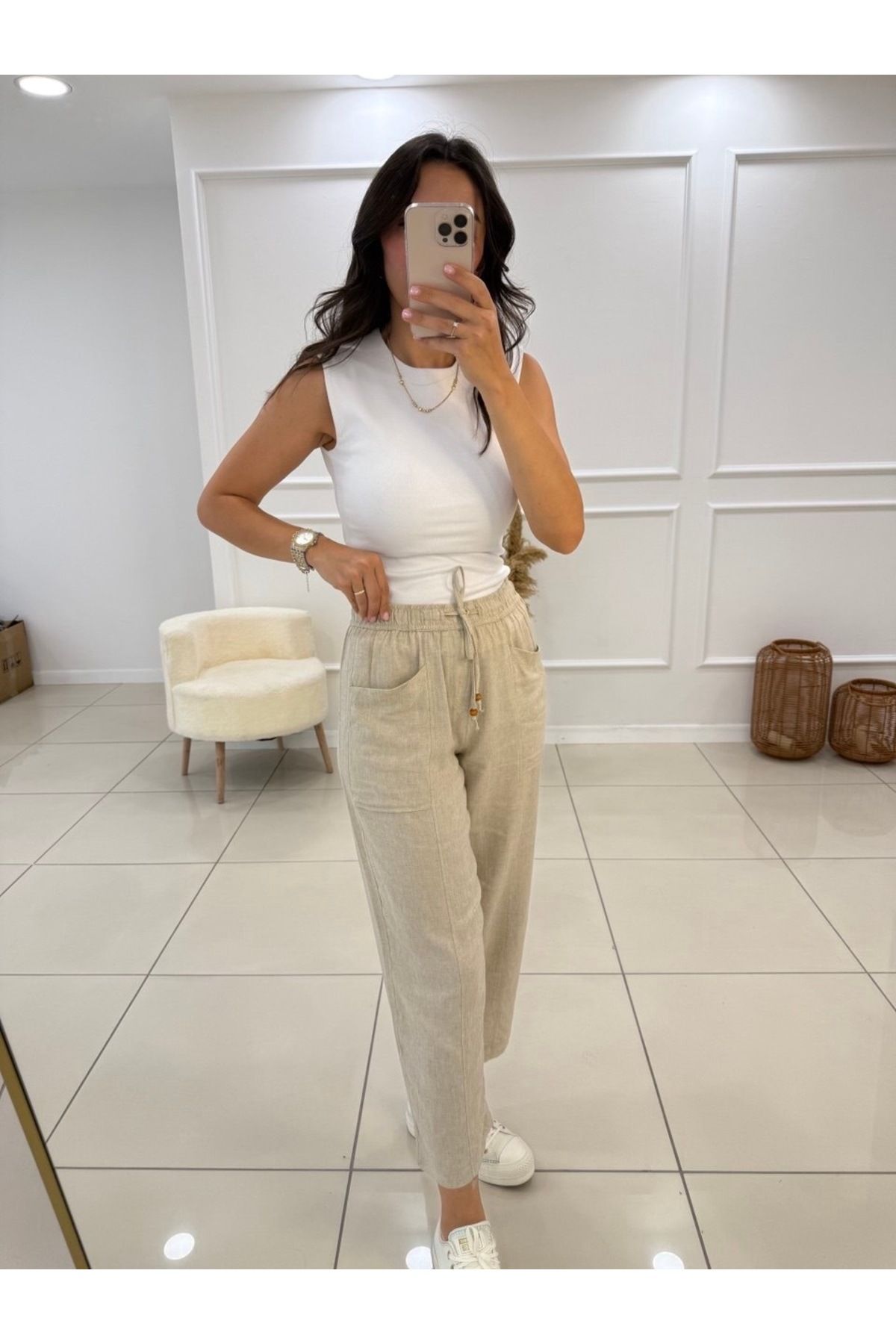 Butik Havuç Keten Pantolon