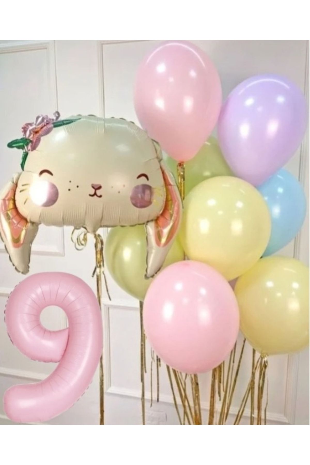 SİNDA Çiçekli Sevimli Tavşan Doğum Günü Konsepti - Makaron Balon Ve Folyo Bakon Seti