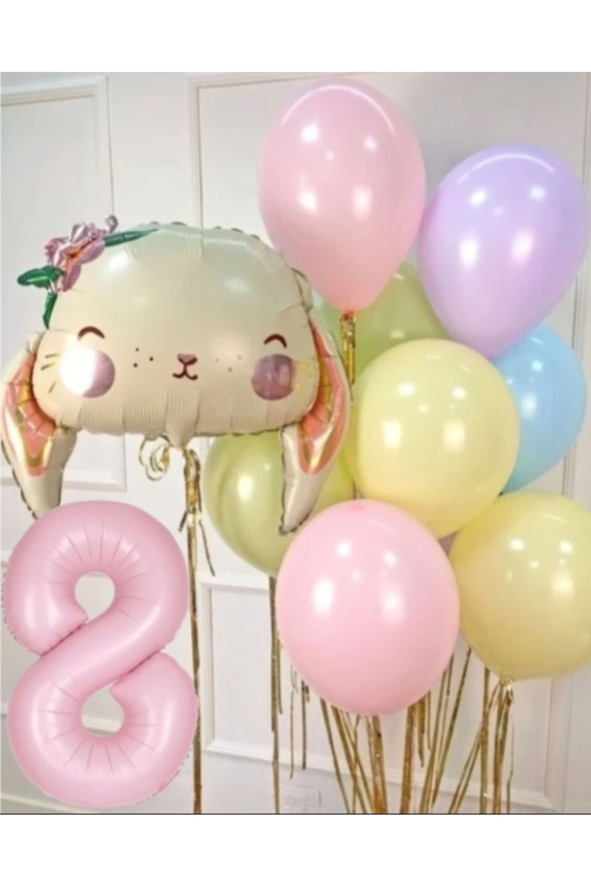 SİNDA Çiçekli Sevimli Tavşan Doğum Günü Konsepti - Makaron Balon Ve Folyo Bakon Seti