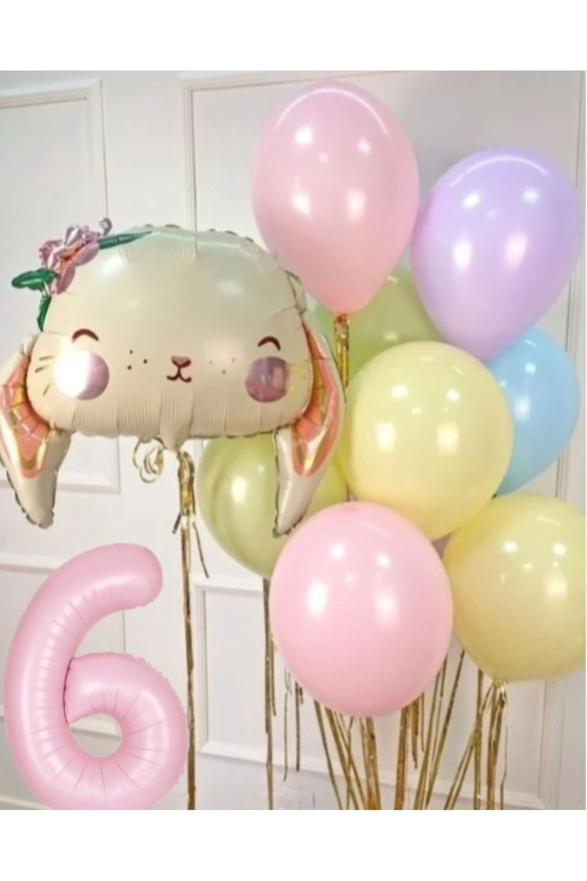 SİNDA Çiçekli Sevimli Tavşan Doğum Günü Konsepti - Makaron Balon Ve Folyo Bakon Seti