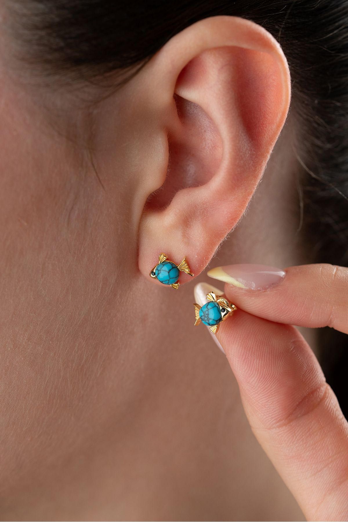 Silvano Jewelry 925 Ayar Gümüş Turkuaz Taşlı Balık Küpe