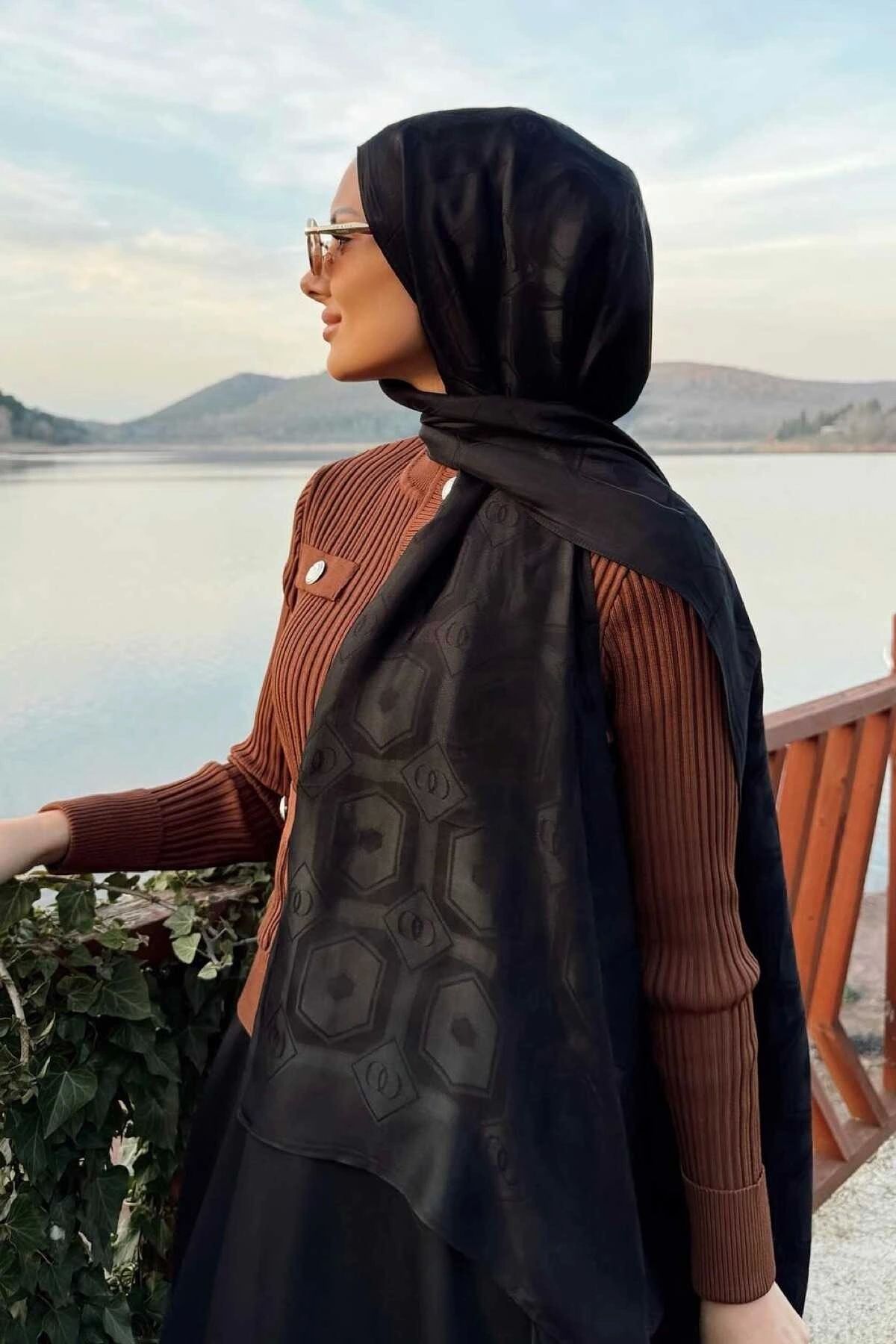Imannoor Altıgen Baklava Siyah Ramy Jakar Şal 242-3039-100