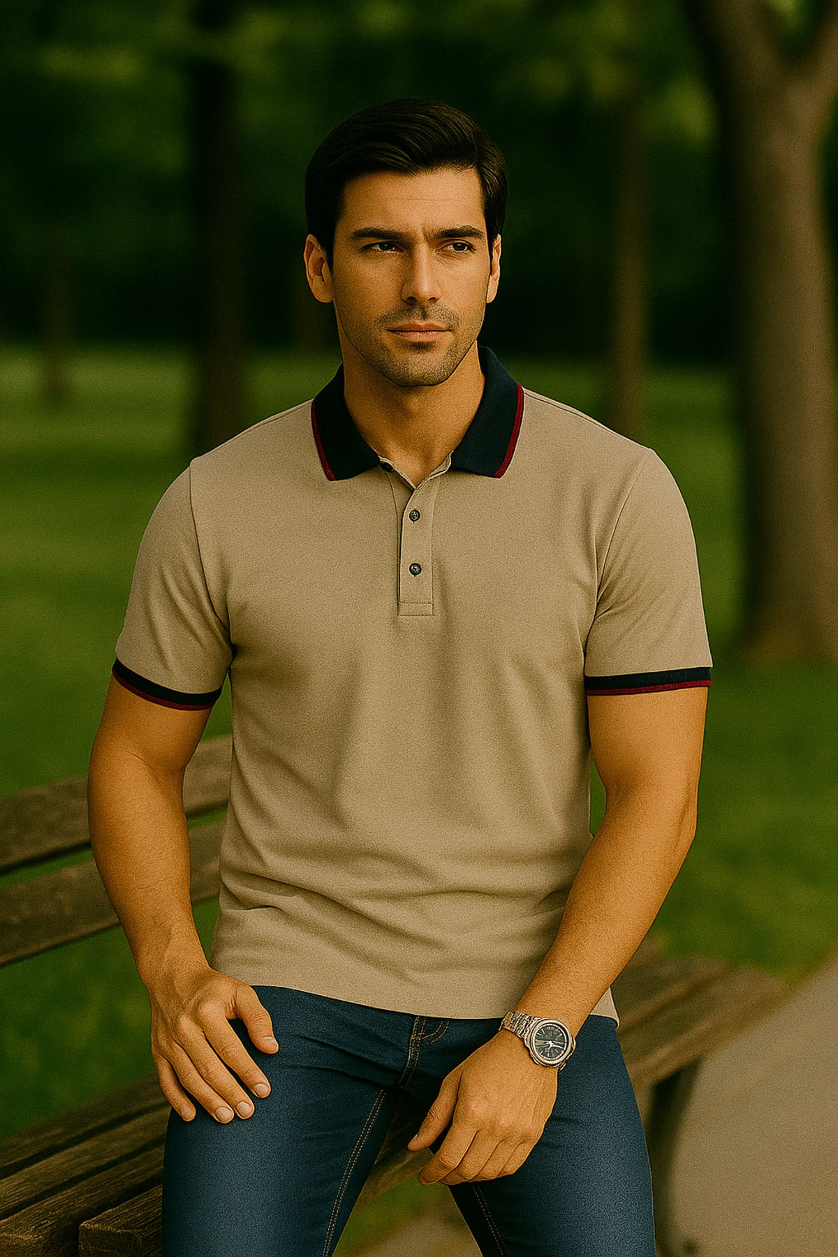 LACİVERTMEN Lacivertmen 2988-1 Yaka Ve Manşet Detaylı Pamuklu Polo Yaka Regular Fit T shirt
