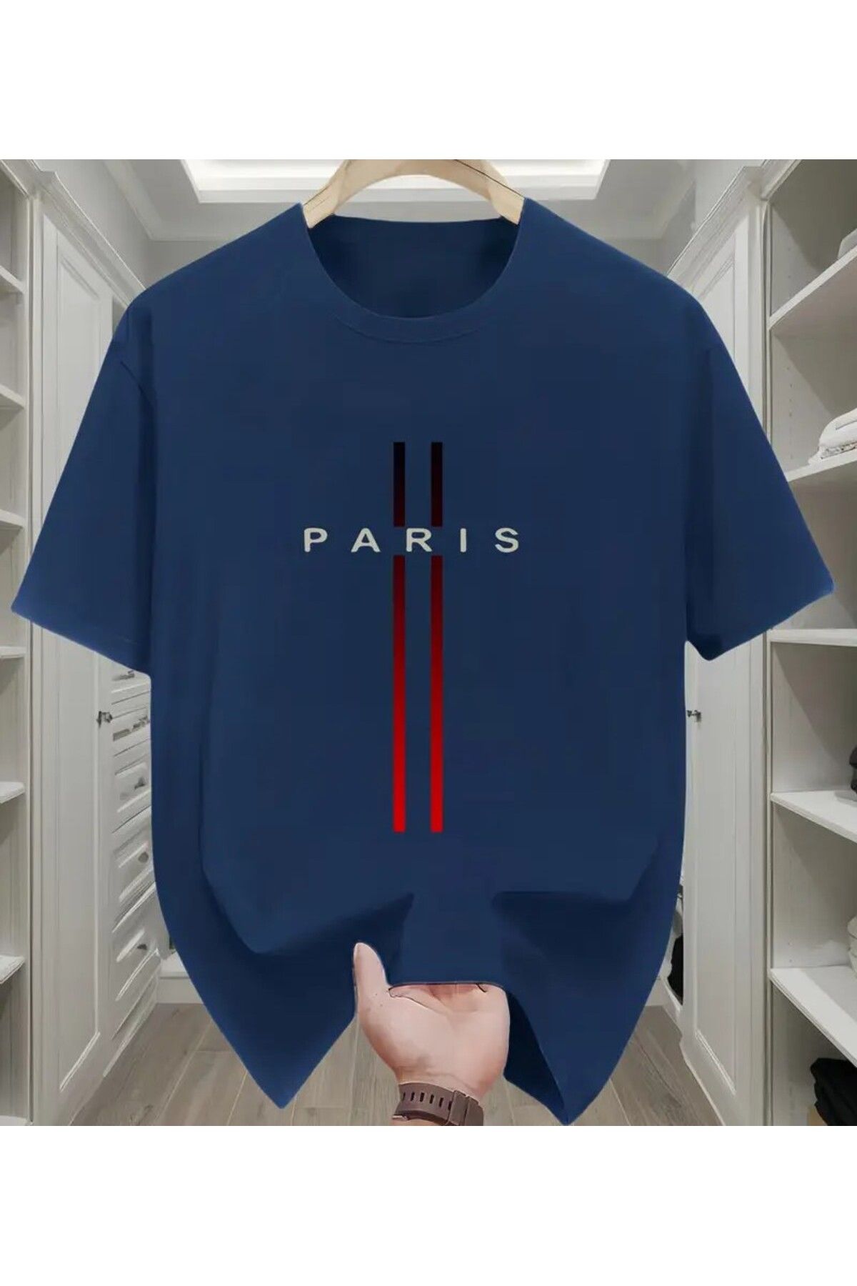 benimcombinim Unısex Erkek/Kadın Paris Baskılı Oversize Pamuklu Bisiklet Yaka T-Shirt tişört