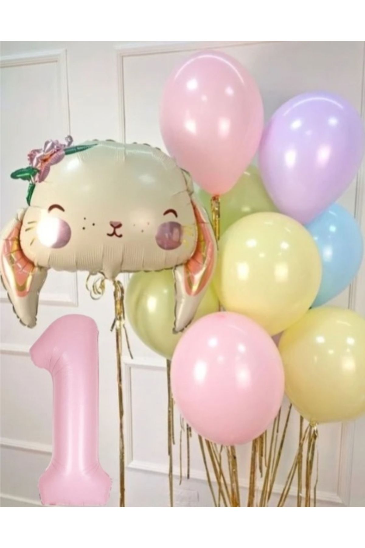 SİNDA Çiçekli Sevimli Tavşan Doğum Günü Konsepti - Makaron Balon Ve Folyo Bakon Seti