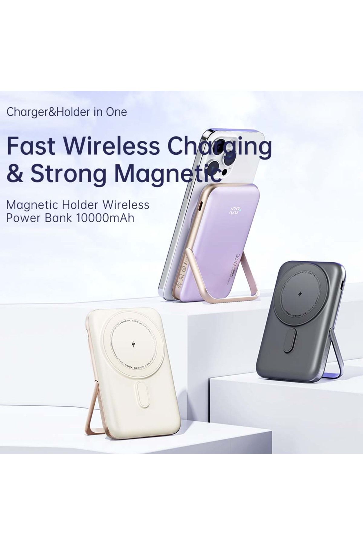 Rock P30 10.000 mAh PD 30W Standlı MagSafe Powerbank