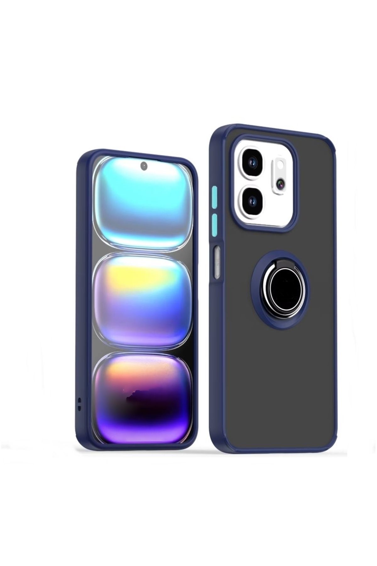 KılıfShop İnfinix Smart 9 Kılıf Montreal Yüzüklü Standlı Lacivert