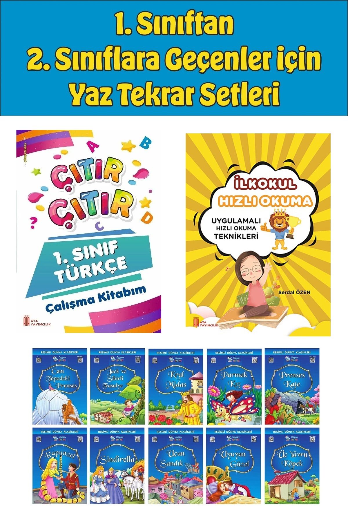 Ata Yayıncılık 1.Sınıftan 2.Sınıfa Geçenler İçin Hızlı Okuma ile Çıtır Türkçe Çalışma Kitabım+10 lu Hikaye Seti