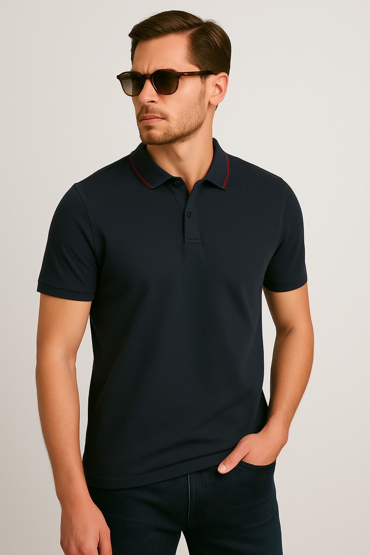 LACİVERTMEN Lacivertmen 2988-1 Yaka Ve Manşet Detaylı Pamuklu Polo Yaka Regular Fit T shirt