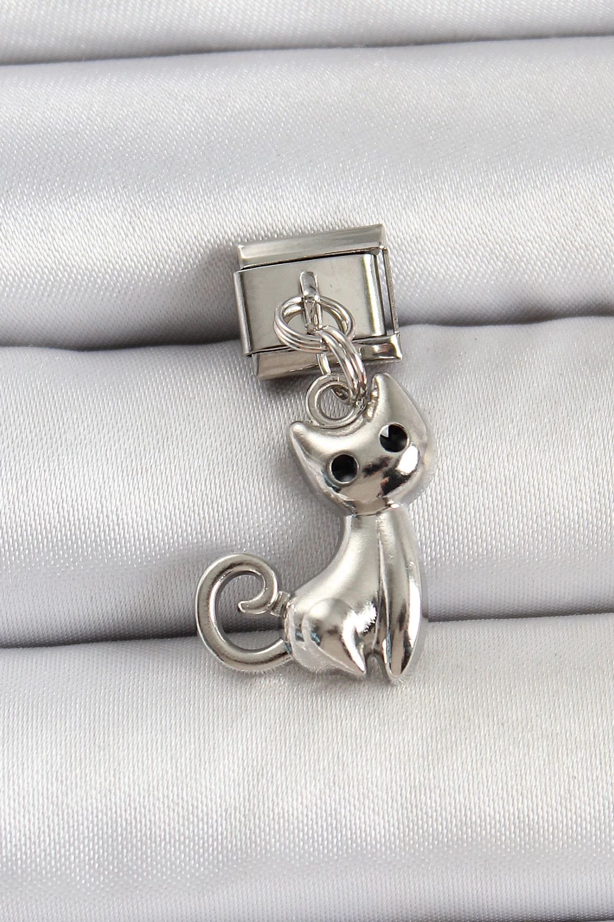 shopwave 316L Çelik Renk Kedi Model Nomination Charm