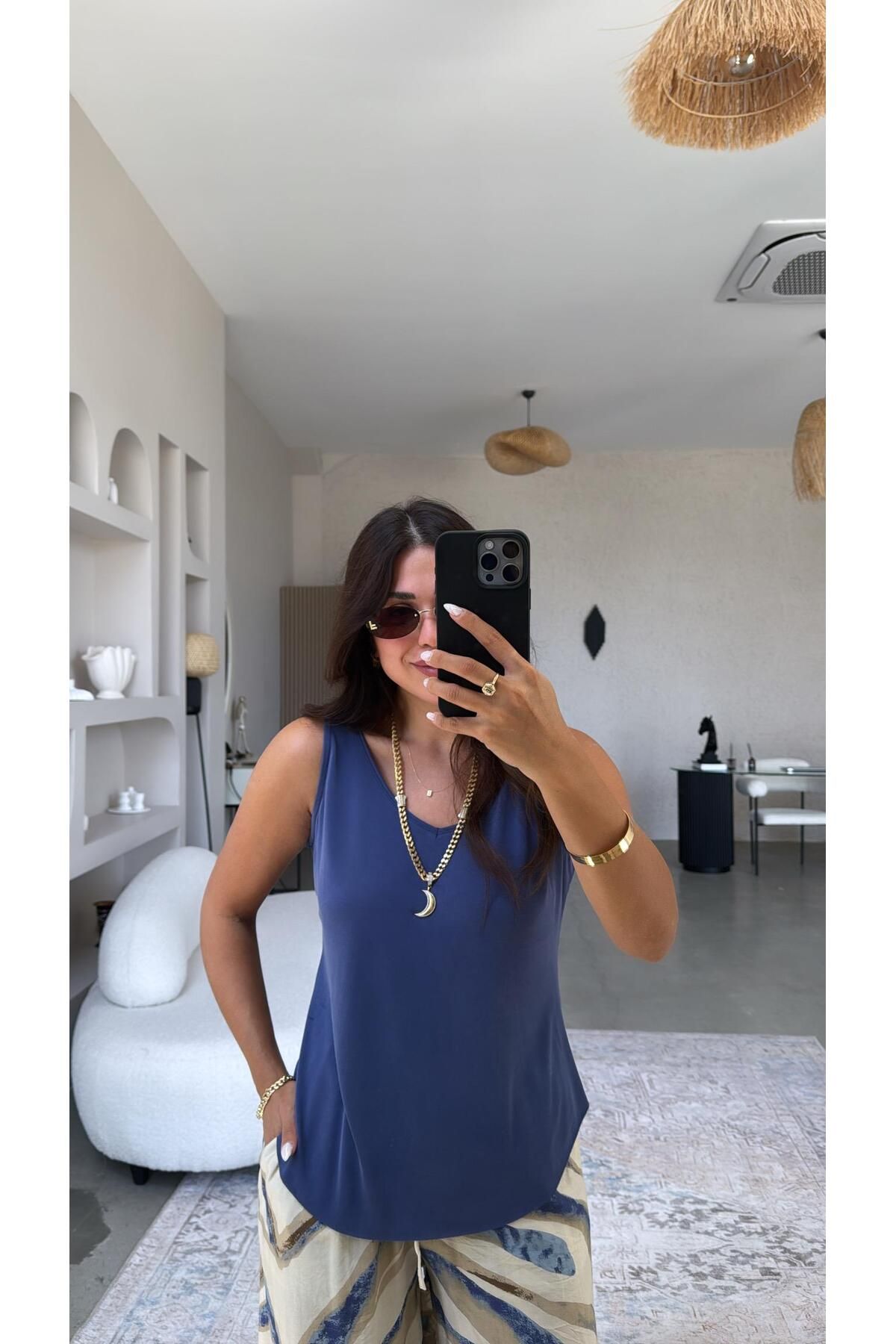 Buket Teke İndigo İnce Modal V Yaka Atlet