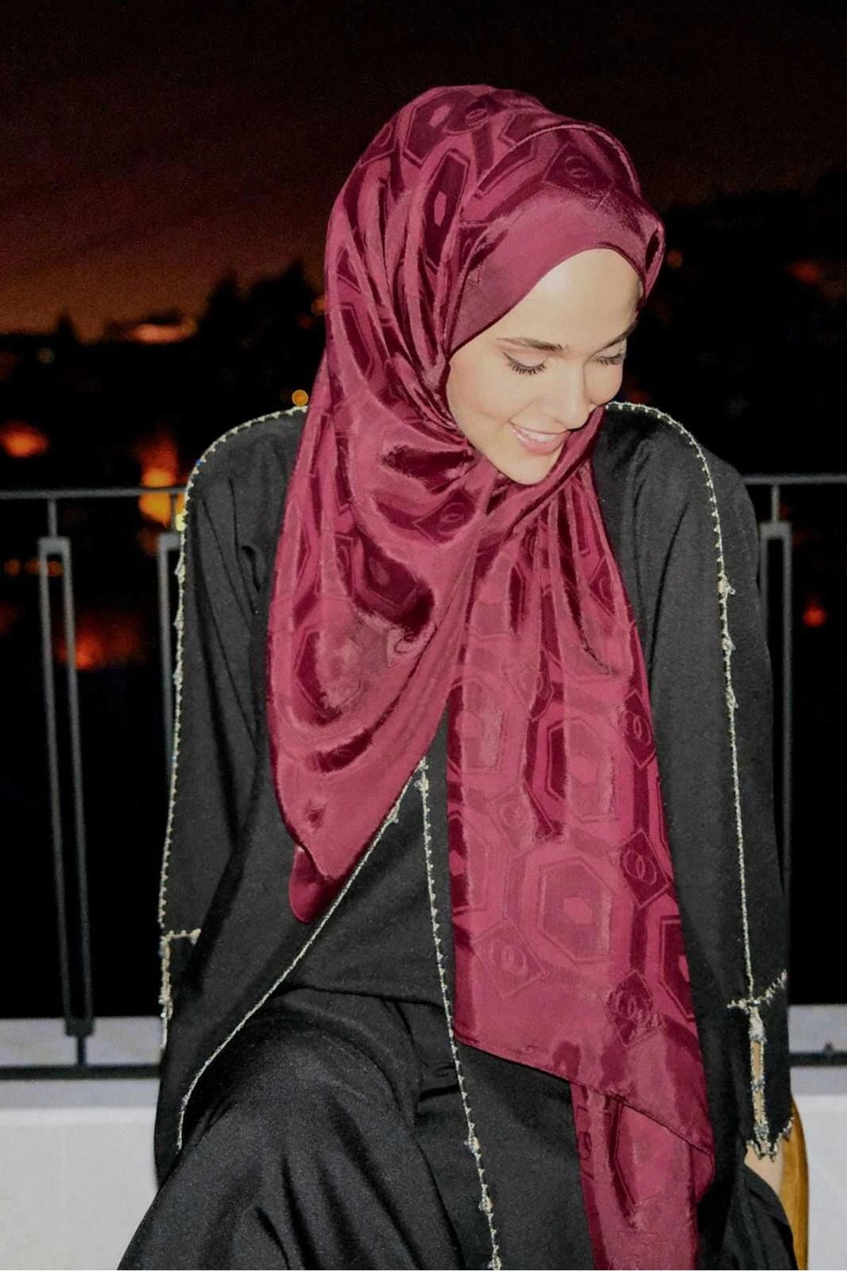 Imannoor Altıgen Baklava Bordo Ramy Jakar Şal 242-3039-023