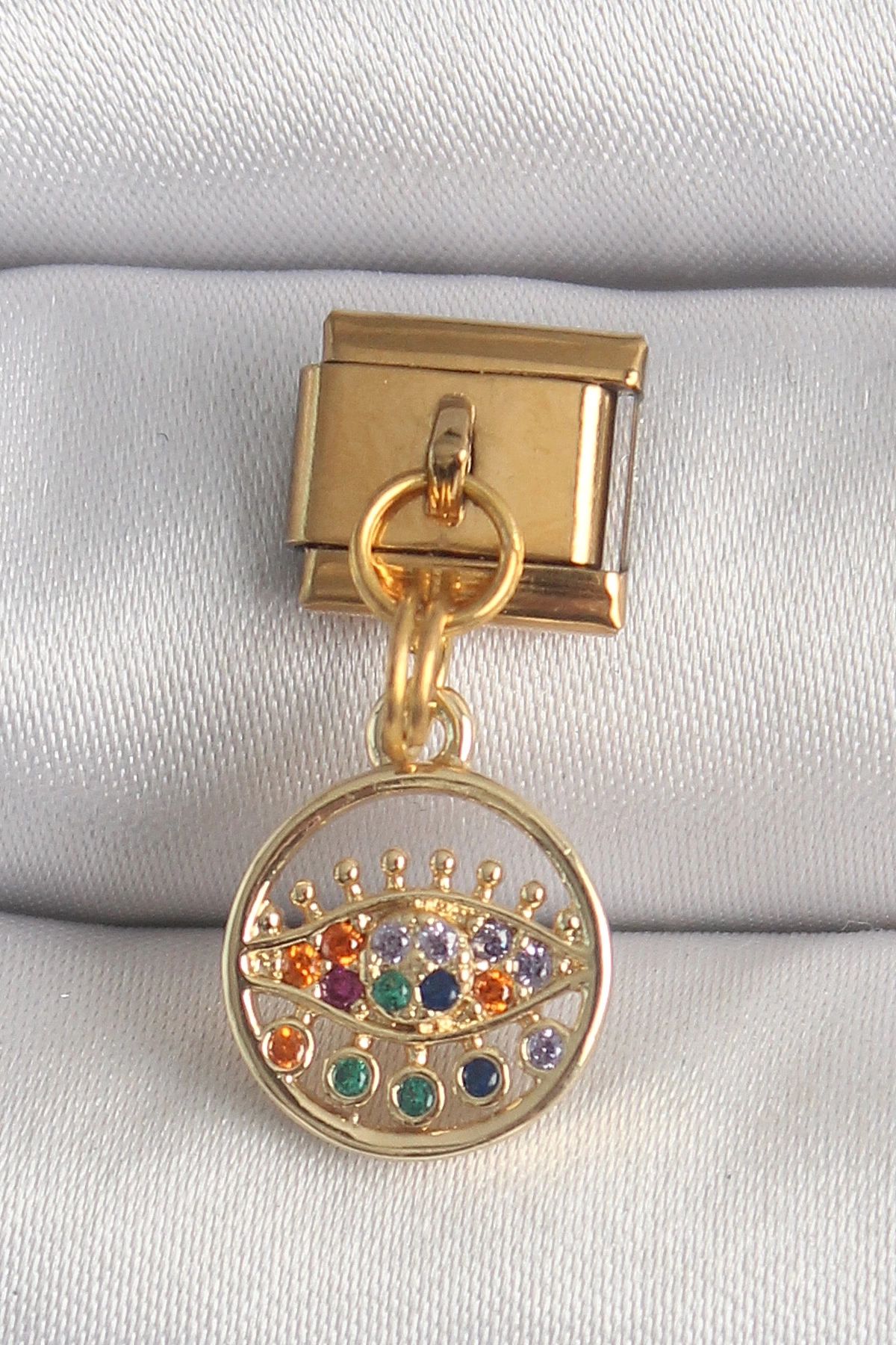 shopwave 316L Çelik Gold Renk Sallantı Renkli Zirkon Taşlı Göz Model Nomination Charm