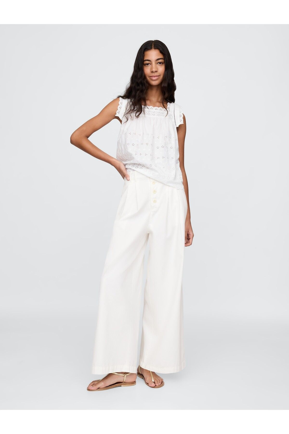 GAP Kadın Beyaz Gap × DÔEN High Rise Pileli Pantolon