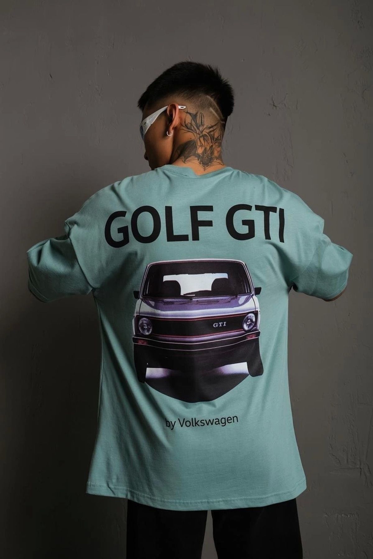fashok Erkek Sırt Golf Gtı Baskılı Oversize T-shirt - Mint Yeşili