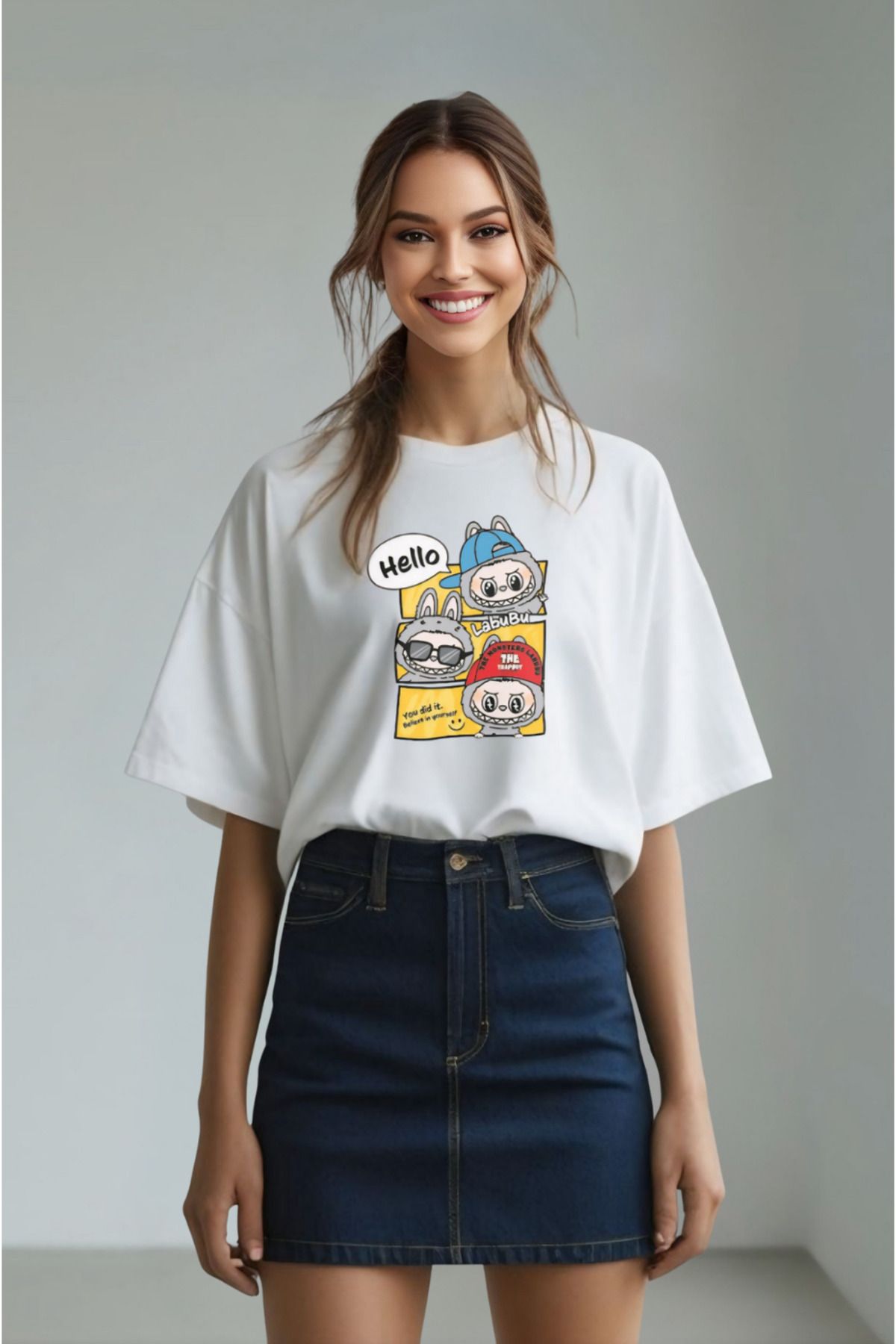Butik %100 Pamuk Labubu Tişört – Oversize Unisex Özel Tasarım