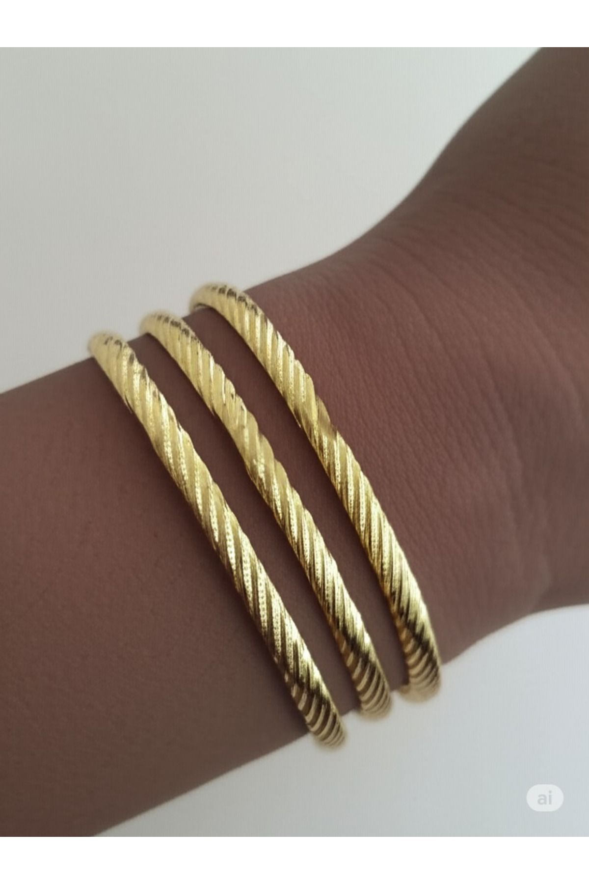 FAMEMUS ACCESSORY Gold Renkli Tel Görünümlü 3'lü 65 mm Bileklik Seti