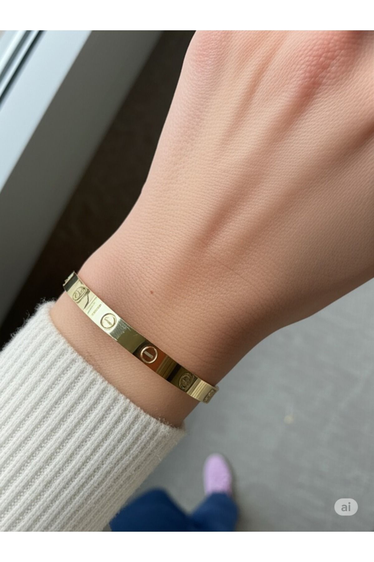 FAMEMUS ACCESSORY Çelik Renk Vida Detaylı Metal Bileklik