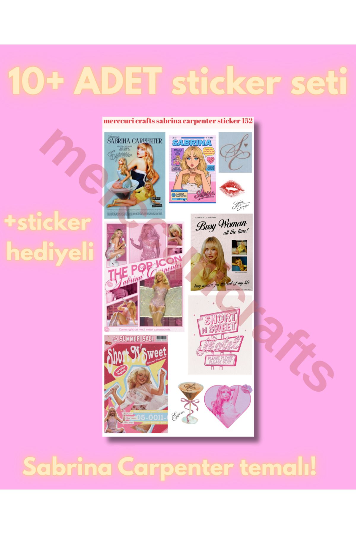 merccuri crafts Sabrina Carpenter Sticker (10+ adet Yüksek Kaliteli) - Defter Ajanda, Laptop, Scrapbooking için